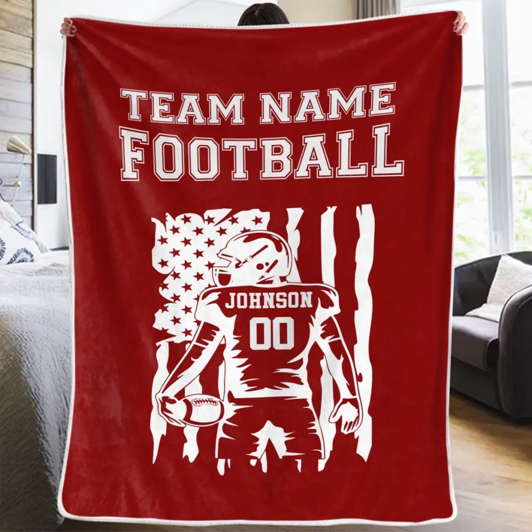 Custom American Football Blanket - Personalized Gift For Birthday, Football Football Lovers, NFL Fans, Sport Lovers, Senior Graduation Gift - Team Name with Flag - Image 3
