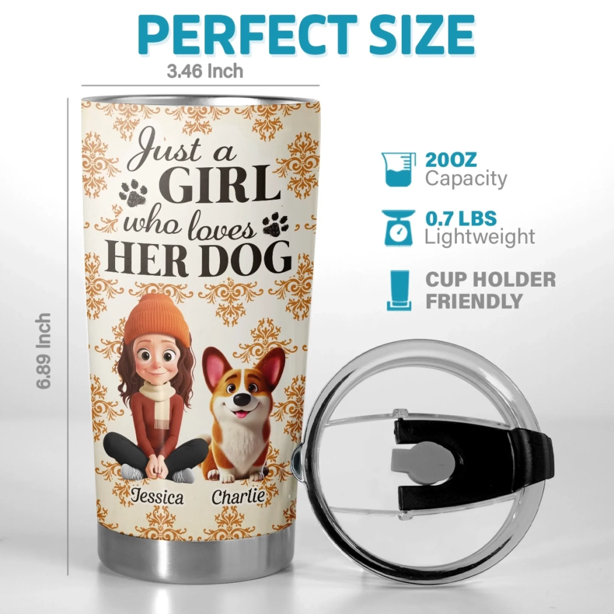 Custom Autumn Tumbler - Personalized Birthday Gifts For Dog Cat Lovers, Dog Dad And Mom, Cat Owners - Carry Your Pup Everywhere - Image 3