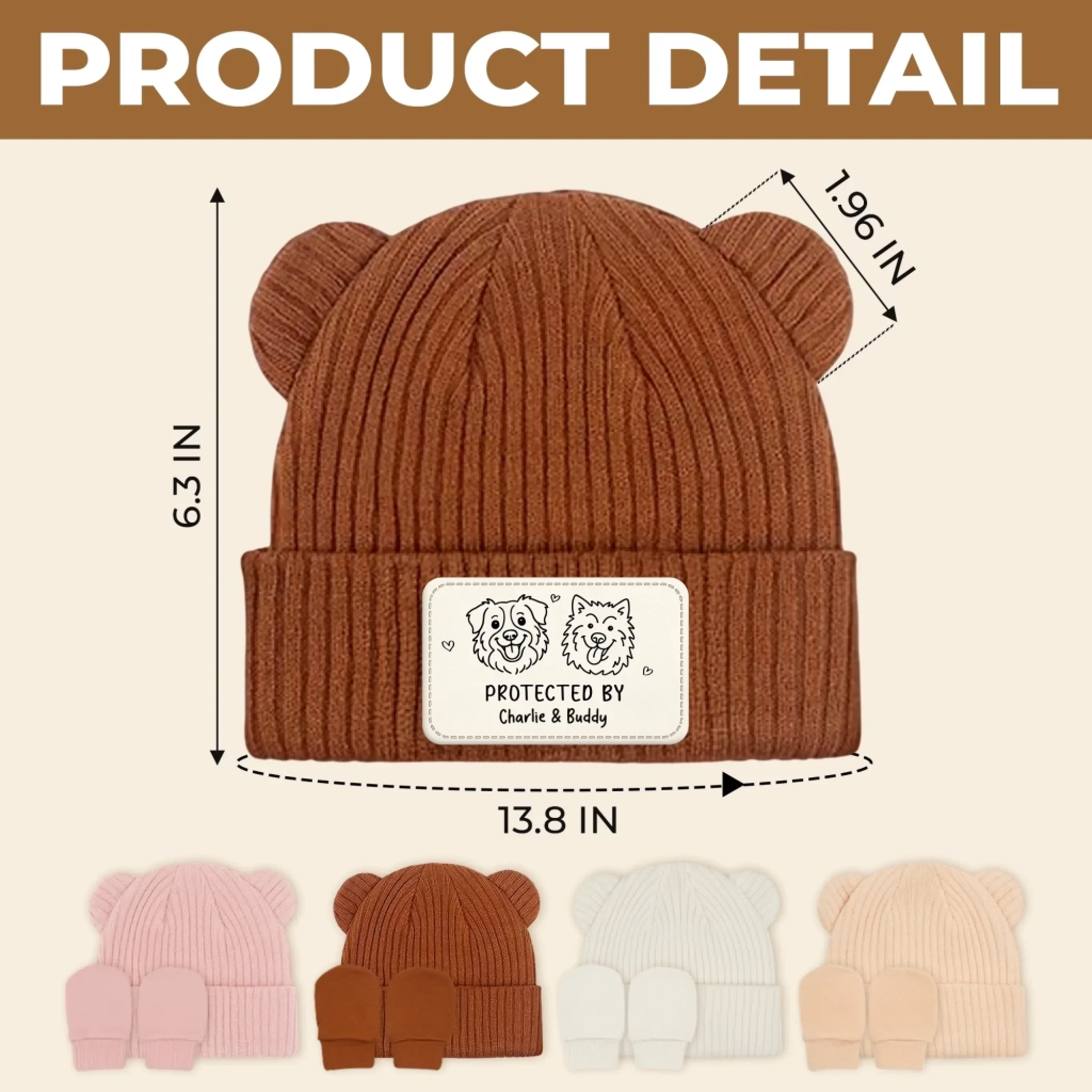Custom Baby Beanie And Mittens Set - Personalized Baby Shower, Gender Reveal Gifts For New Moms, New Dads, New Parents, Dog Cat Lovers - Cuteness In Every Stitch - Image 6
