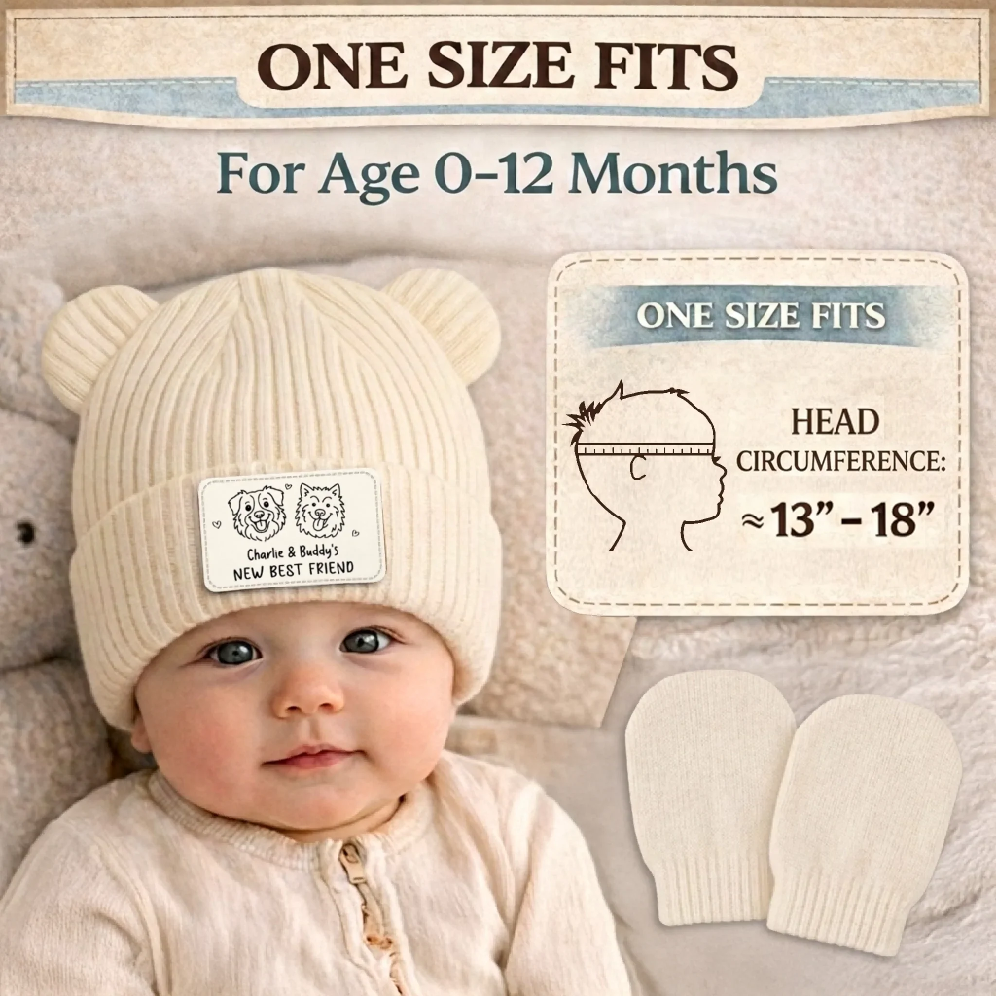 Custom Baby Beanie And Mittens Set - Personalized Baby Shower, Gender Reveal Gifts For New Moms, New Dads, New Parents, Dog Dad And Mom - A Tiny Spark Lights Our World - Image 9