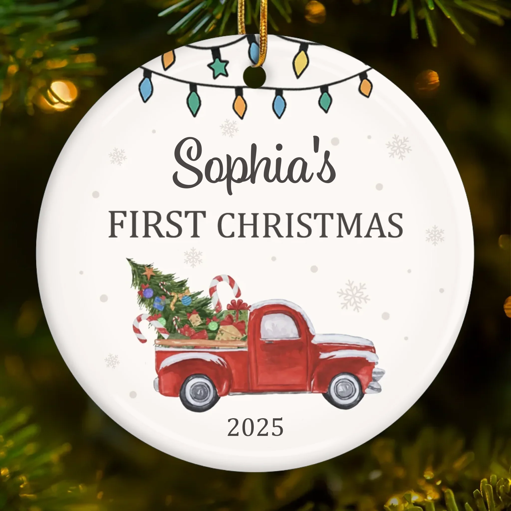 Custom Baby First Christmas Ceramic Ornament - Personalized Christmas Baby Shower, Gifts For New Moms, New Dads, New Parents - Tiny Wonders Light The First Christmas - Image 2