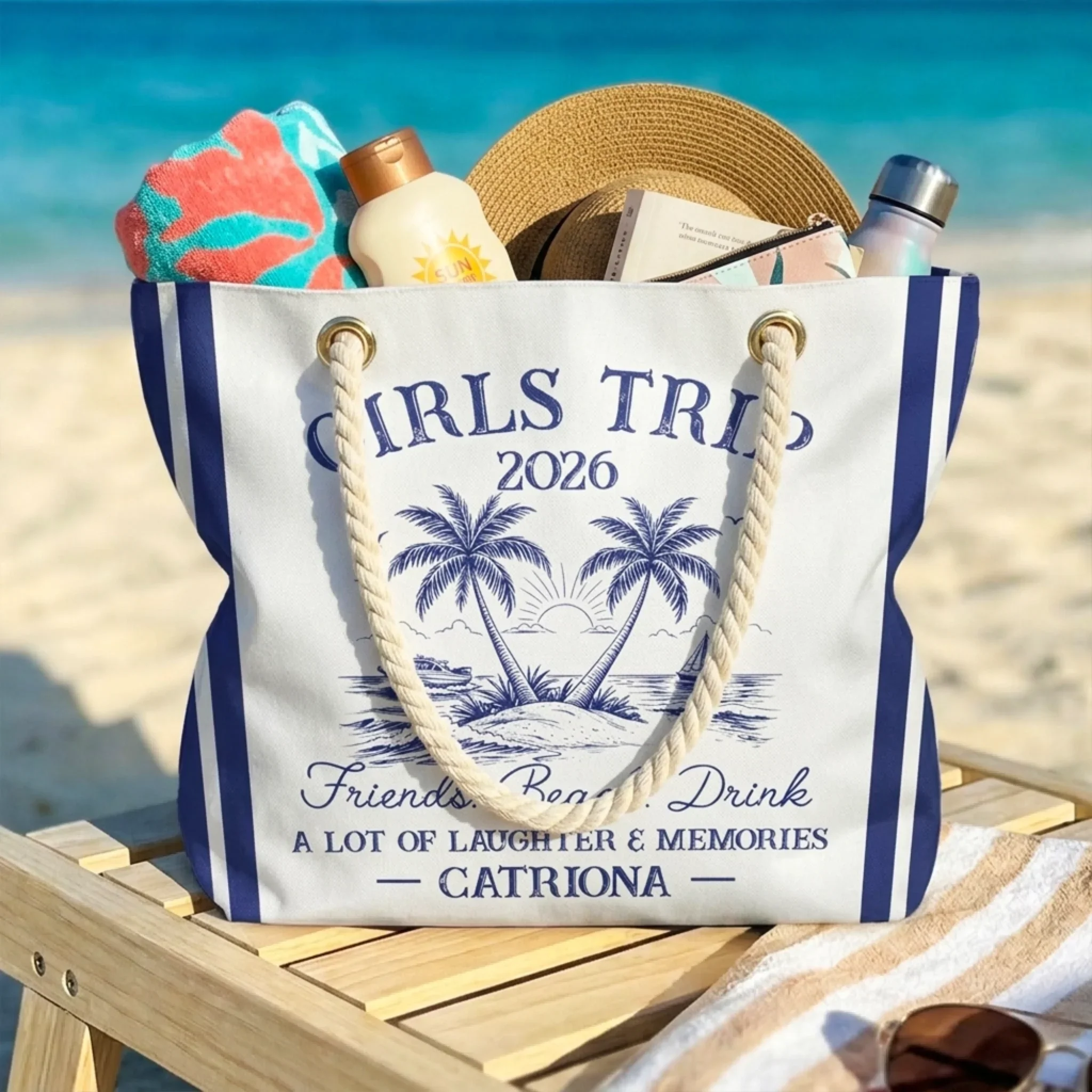 Custom Beach Bag - Personalized Summer Vacation And Travel Gifts For Best Friends, Family - Sun, Laughs, And Besties Forever - Image 2