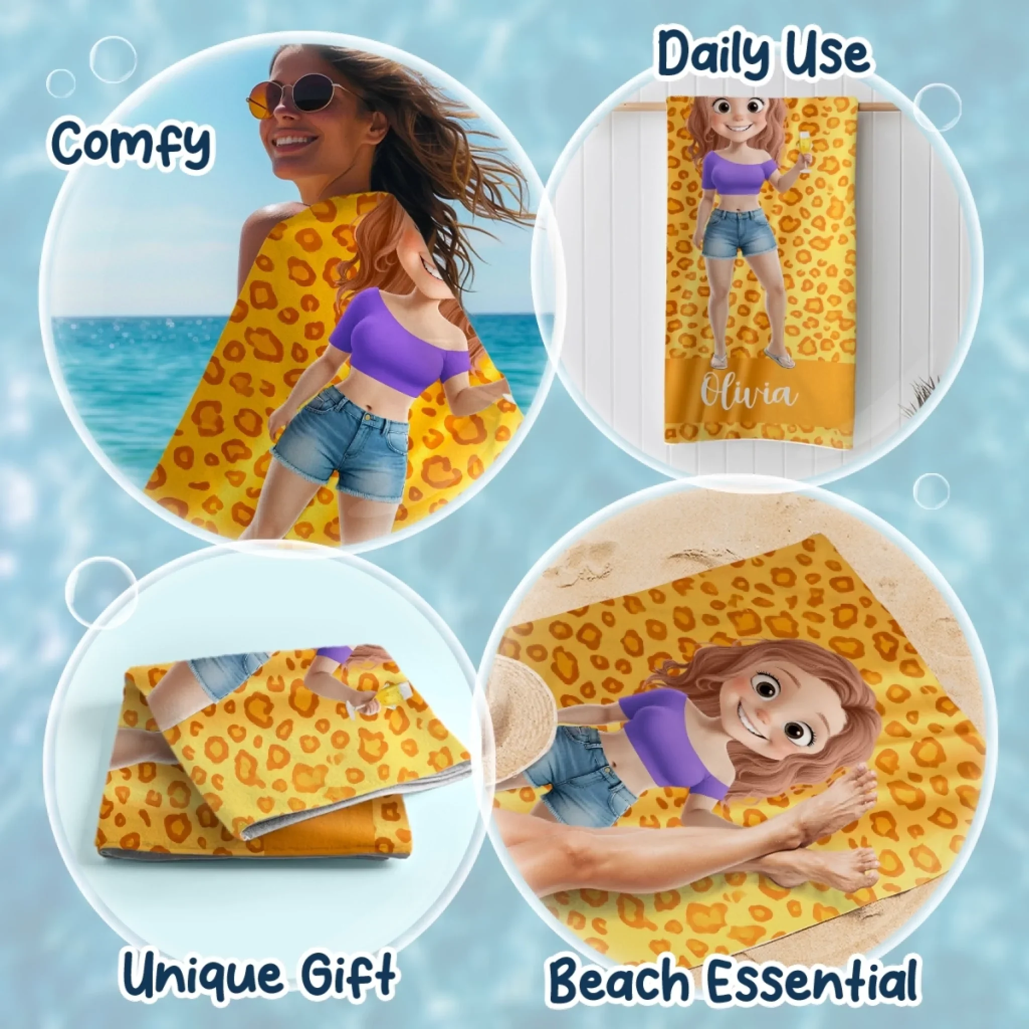 Custom Beach Towel - Personalized Summer Vacation And Travel Gifts For Women - Sun, Sand, And Sips - Image 5