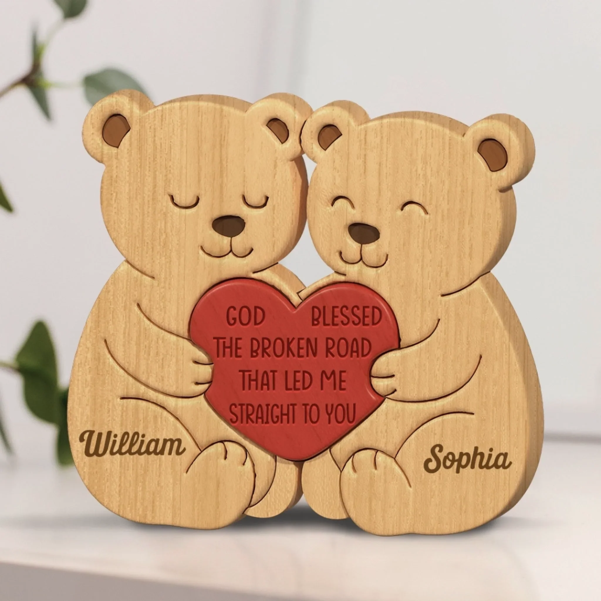 Custom Bear Shaped Wooden Art Puzzle - Personalized Anniversary Wedding Gifts For Husband And Wife, Him And Her - Destined To Meet You - Image 3