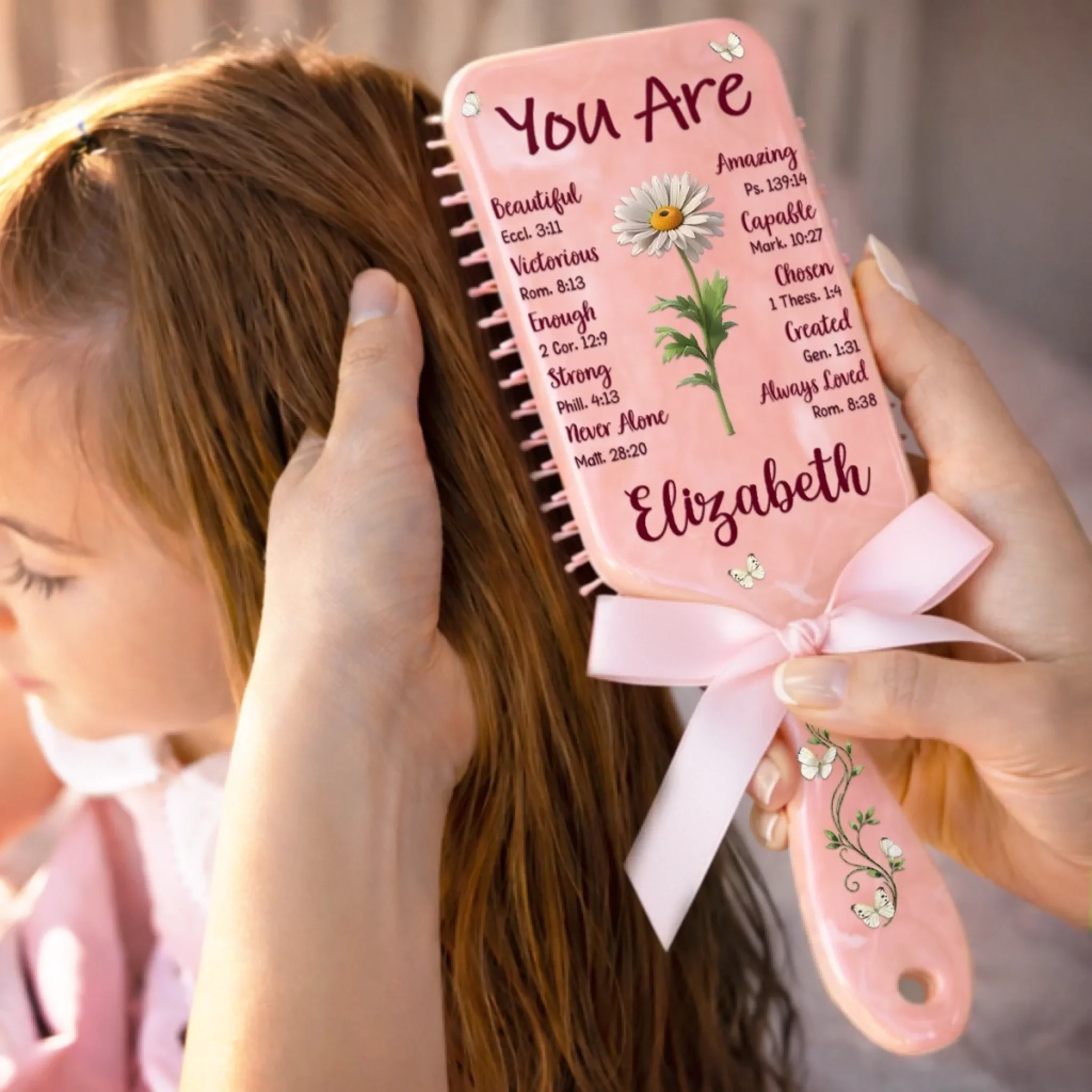 Custom Birth Month Flower Paddle Hair Brush - Personalized Affirmation Gifts For Women, Besties, Sisters, BFF - Gentle, Strong And Chosen - Image 6