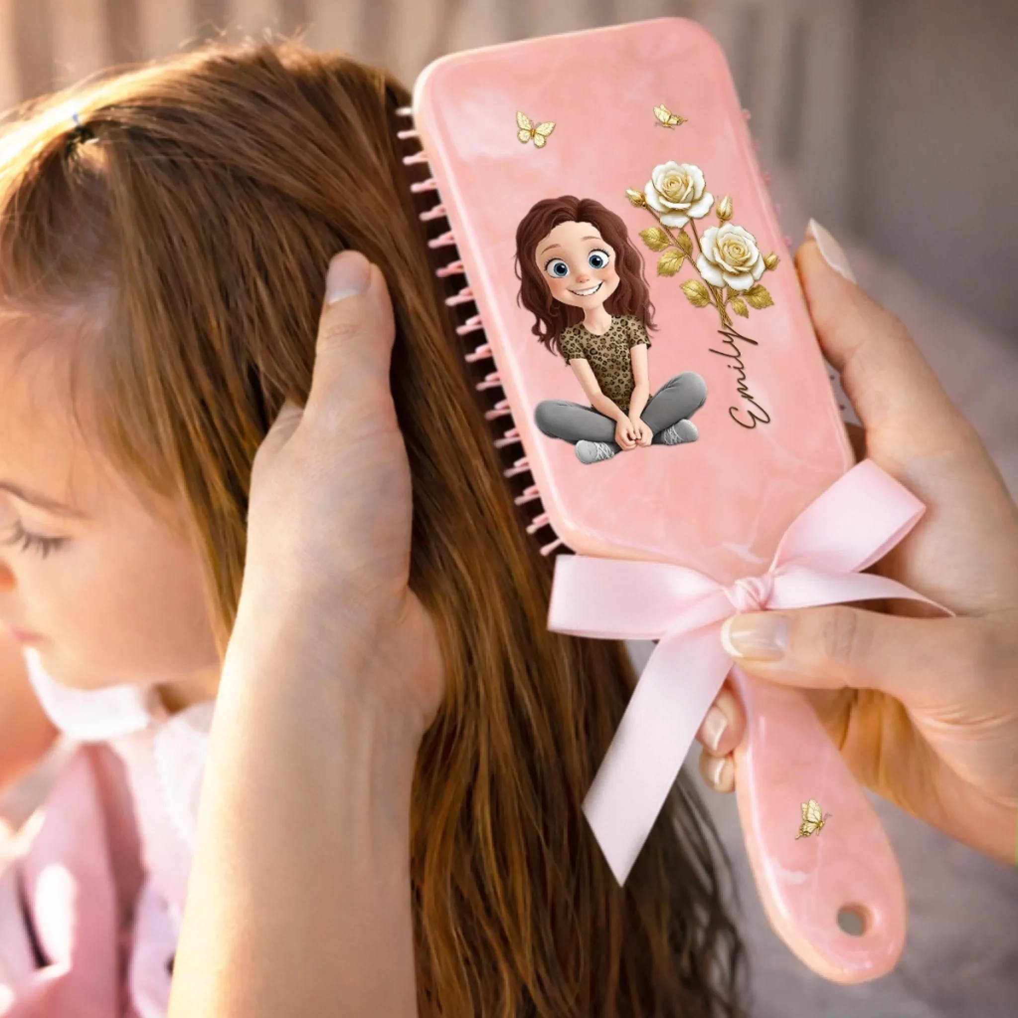 Custom Birth Month Flower Paddle Hair Brush - Personalized Thank You Birthday Gifts For Her, Friends, Sisters, Daughters, Mother, Bridesmaid - Butterflies, Blooms And Beauty - Image 6