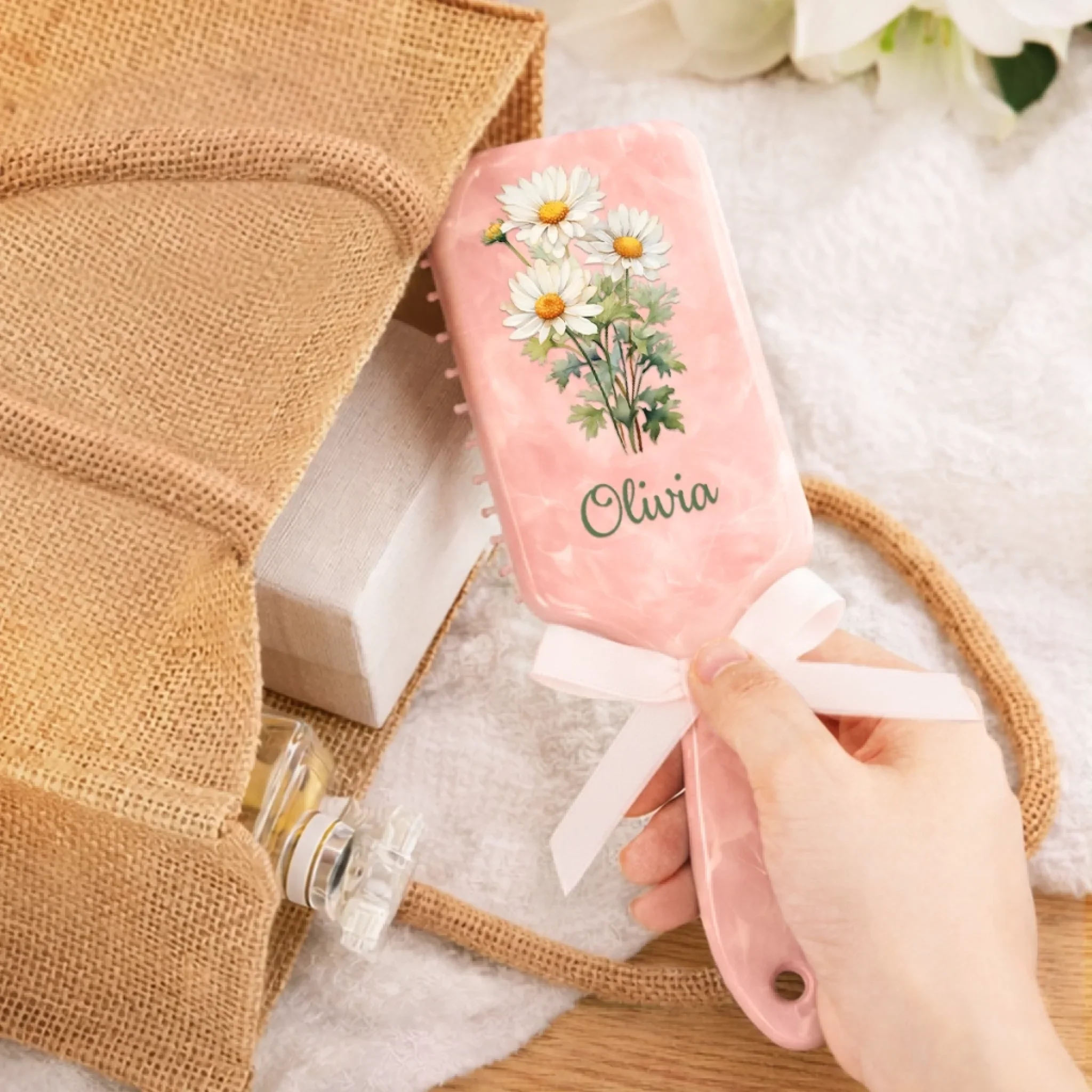 Custom Birth Month Flower Paddle Hair Brush - Personalized Thank You Graduation Birthday Gifts For Her, Friends, Sisters, Daughters, Mother, Bridesmaid - A Touch Of Floral Charm - Image 9