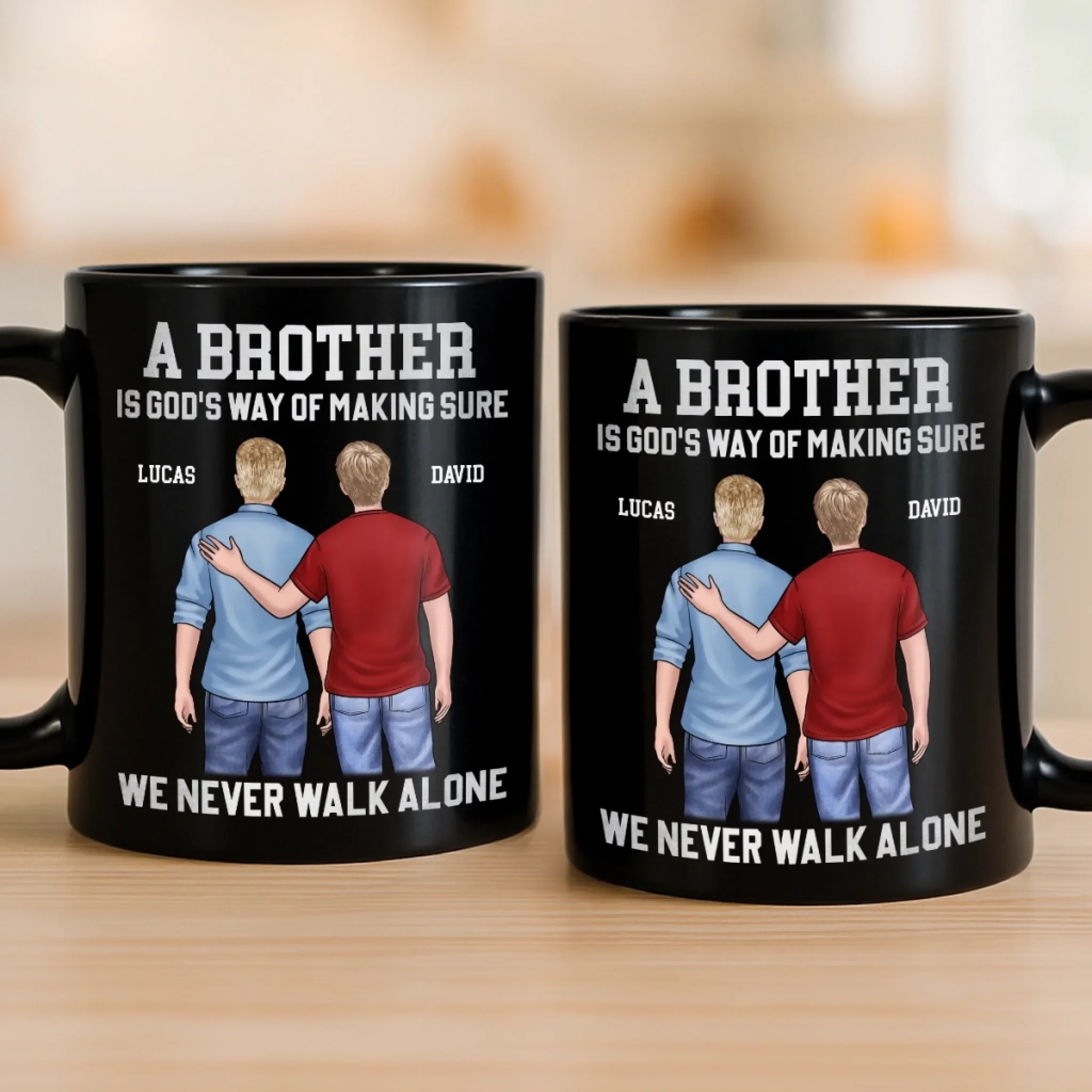 Custom Black Mug - Personalized Birthday Gifts For Brother - Brothers Never Walk Alone - Image 4