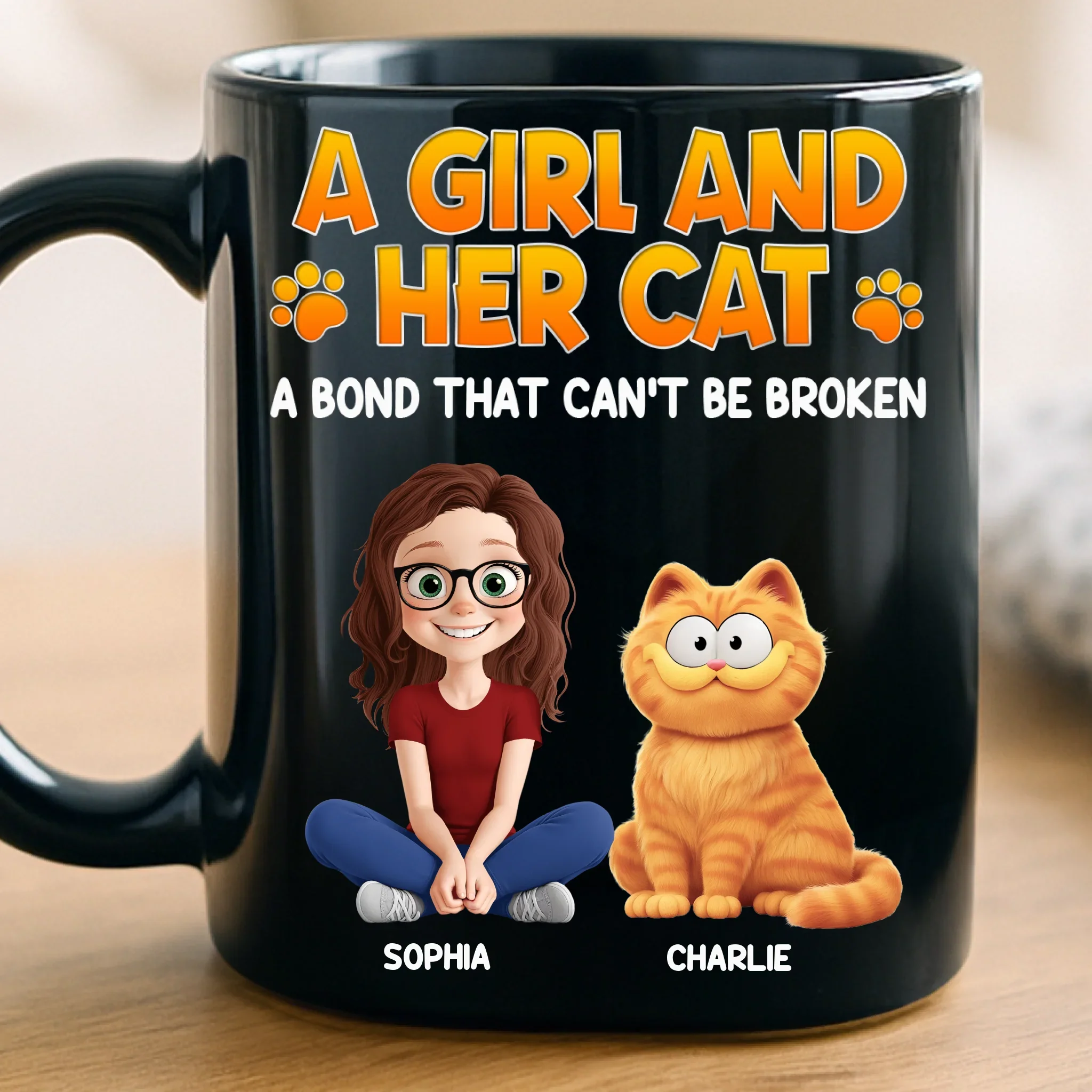 Custom Black Mug - Personalized Birthday Gifts For Cat Lovers, Cat Mom And Dad - Purrfect Bond, Purrfect Love - Image 2