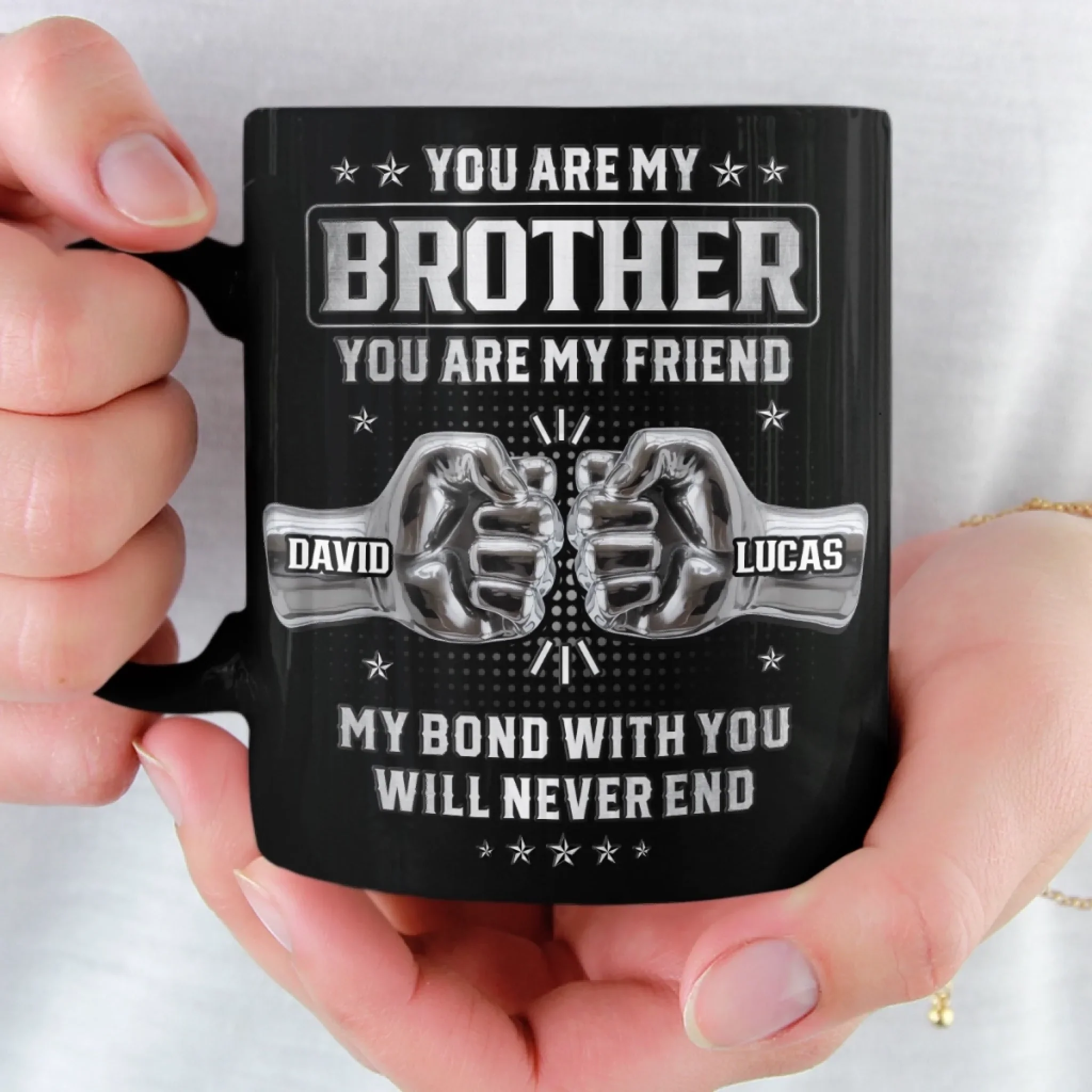 Custom Black Mug - Personalized Birthday Gifts For Dad, Brother, Sister - Not Just A Brother, My Forever Ally - Image 3