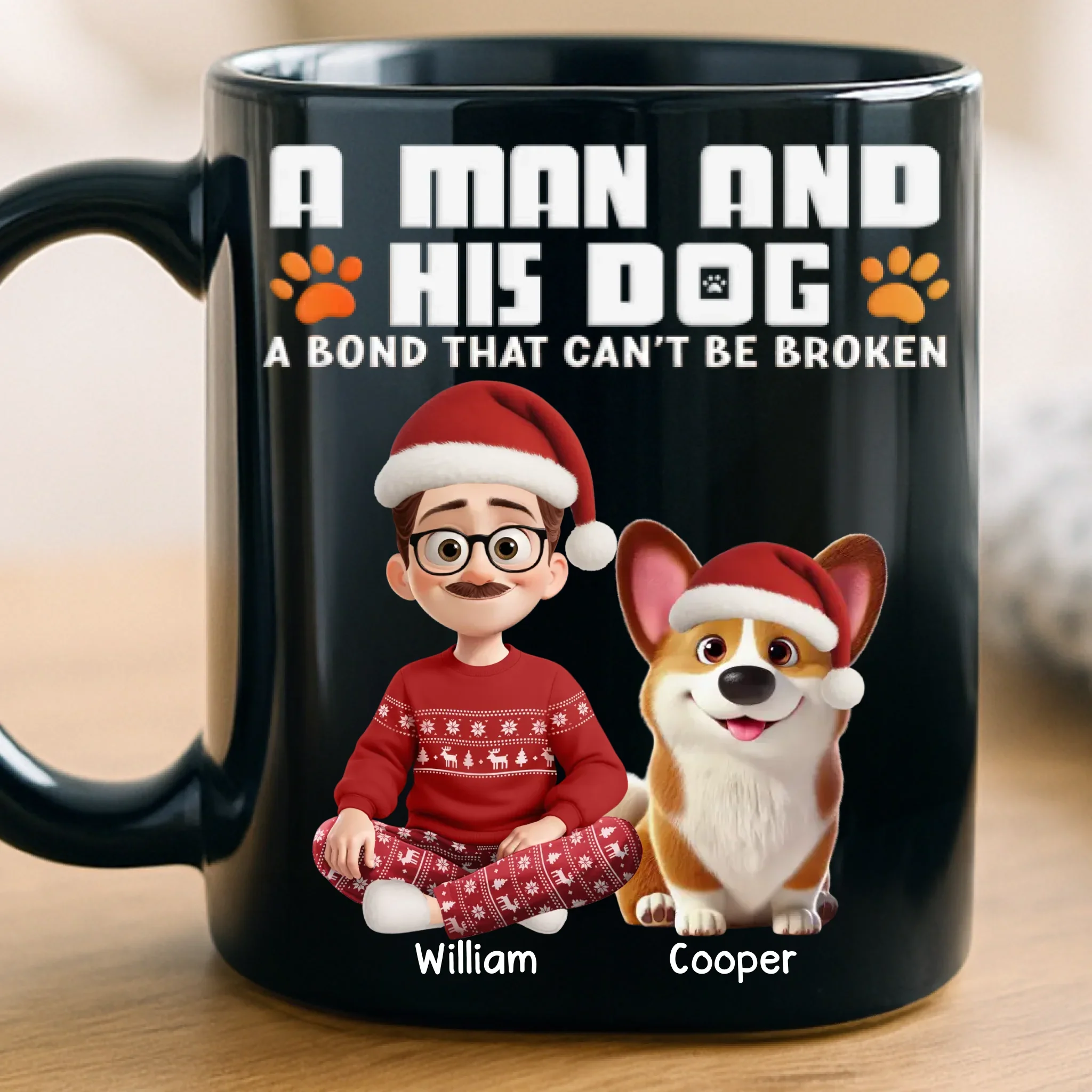 Custom Black Mug - Personalized Christmas  Birthday Gifts For Dog Lovers, Dog Dad And Mom - A Man And His Dog, Unbreakable Bond - Image 2