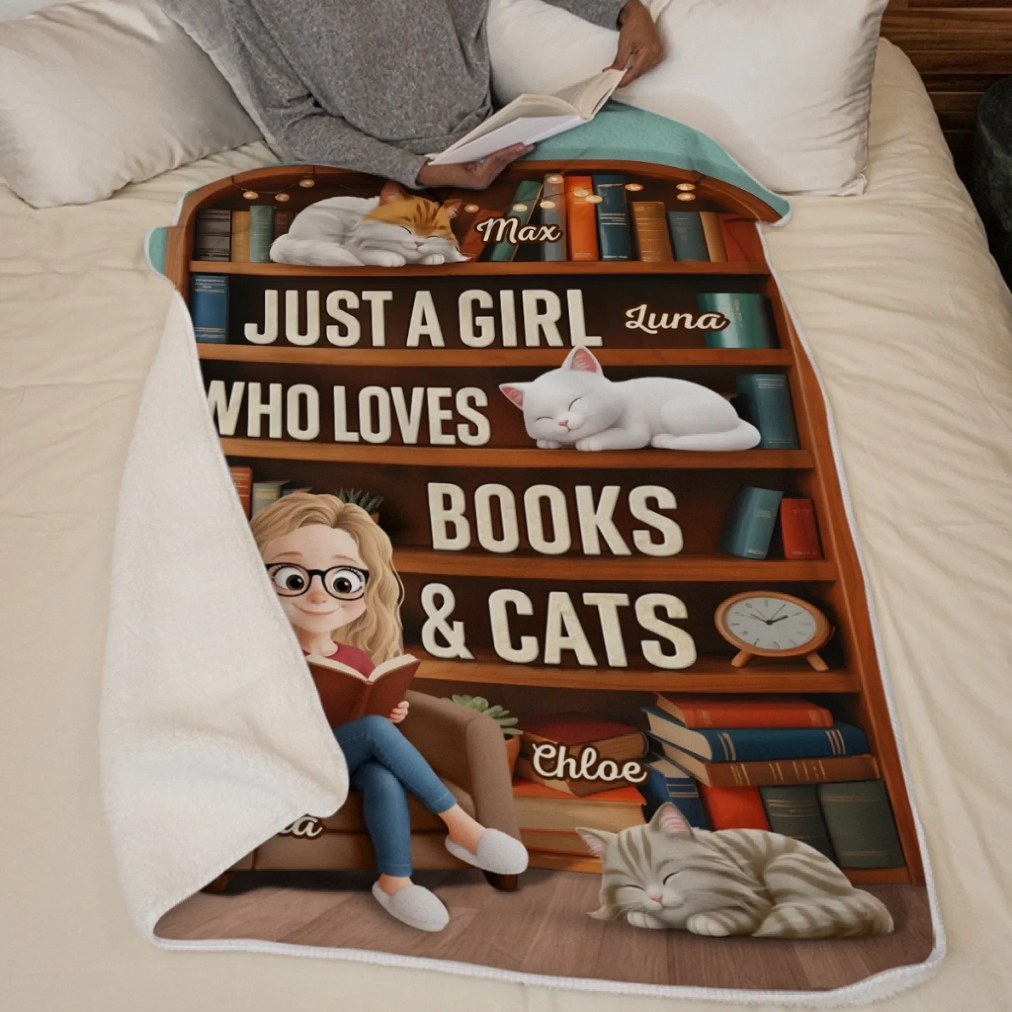 Custom Blanket - Personalized Christmas Bookish Gifts For Book Lovers, Bookworms, Cat Mom And Dad - Every Chapter Is Better With A Purr - Image 6