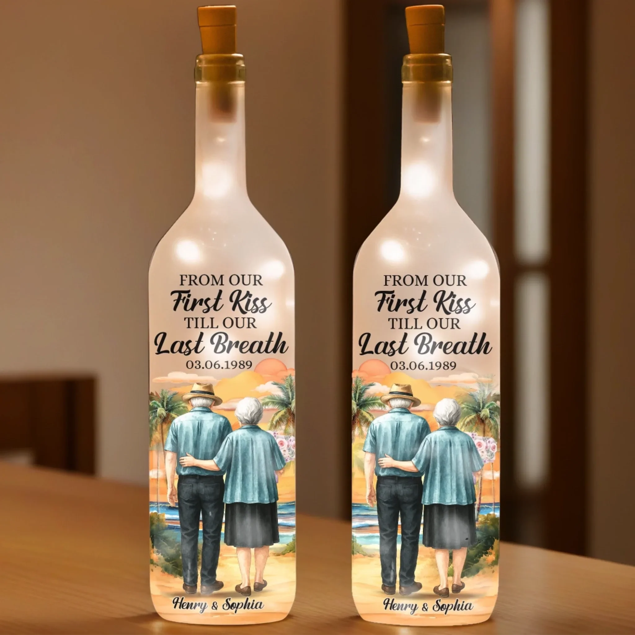 Custom Bottle Lamp - Personalized Anniversary Wedding Gifts For Husband And Wife, Him And Her - Together From First Kiss To Always - Image 3