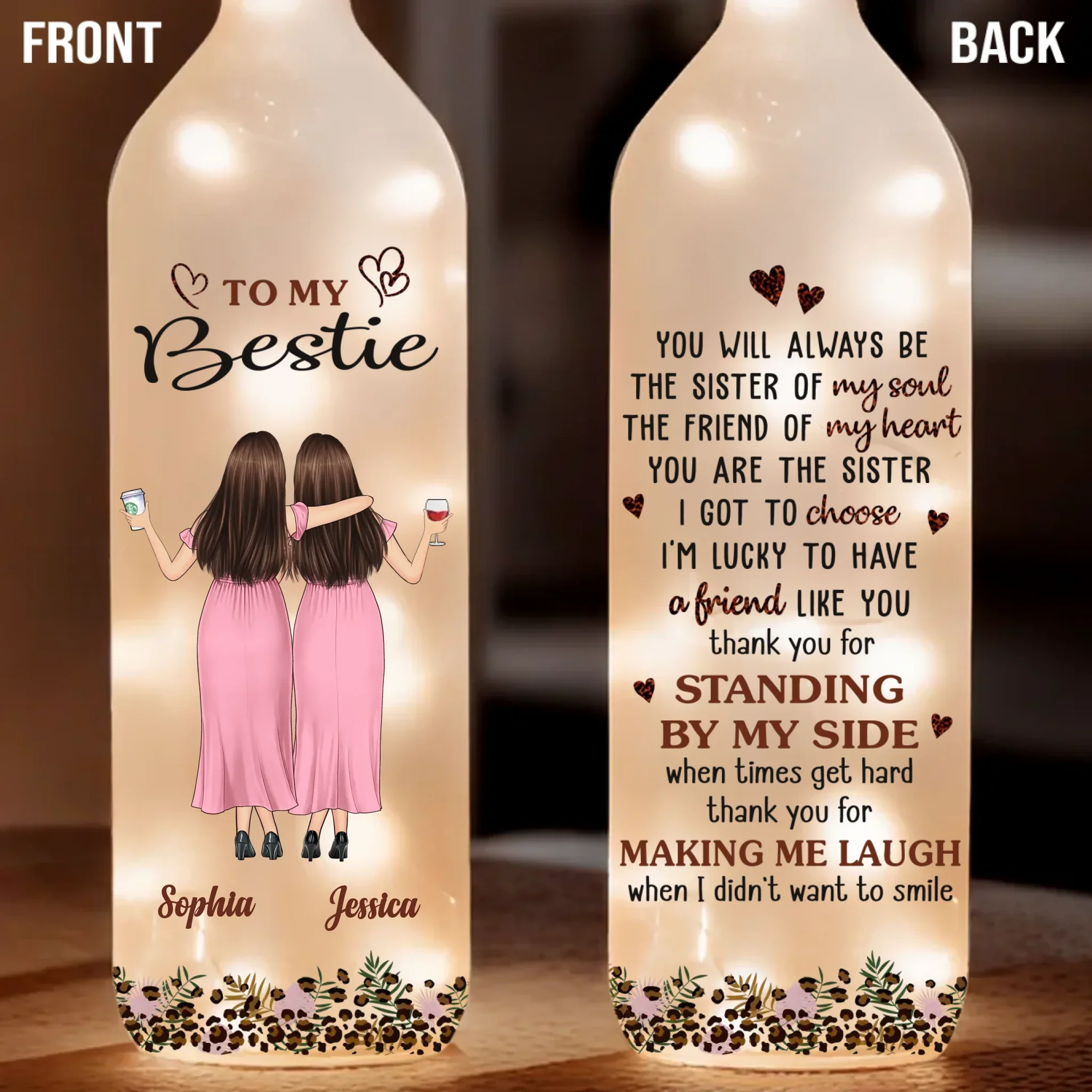 Custom Bottle Lamp - Personalized Best Friend Birthday Gifts For Women, Besties, Sisters, BFF - Lighting The Way Together - Image 2