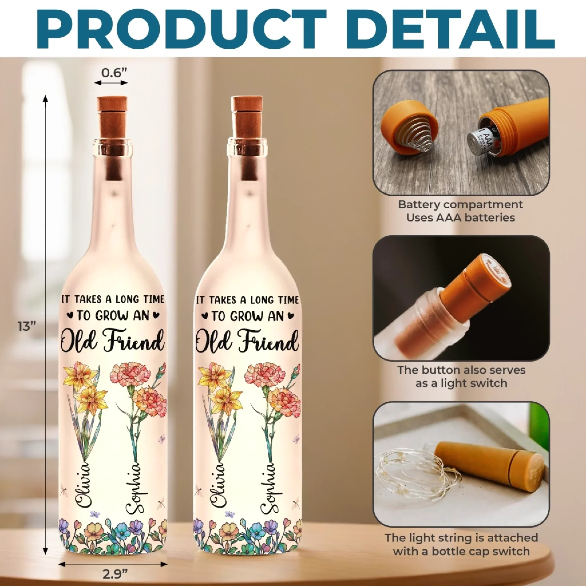Custom Bottle Lamp - Personalized Best Friend Birthday Gifts For Women, Besties, Sisters, BFF - Timeless Friendship Glow - Image 5