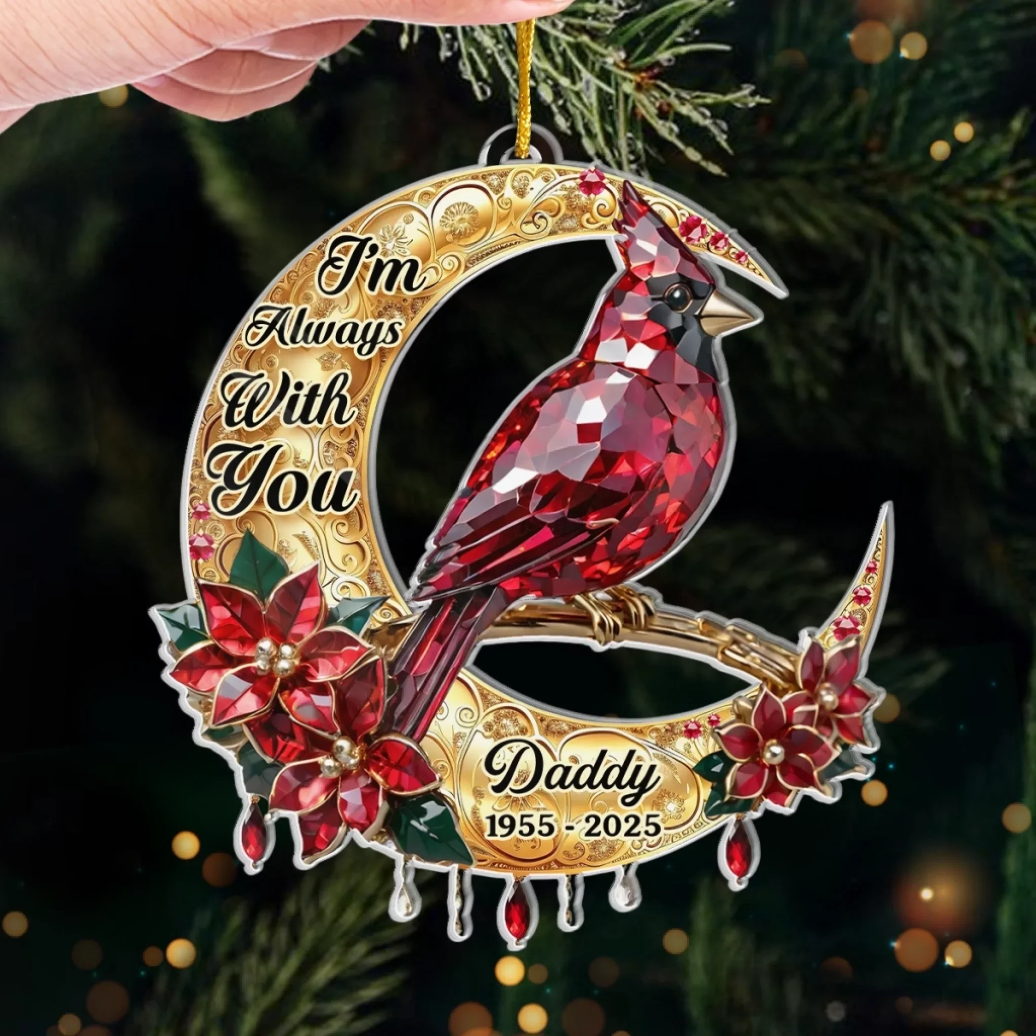 Custom Cardinal Acrylic Ornament - Personalized Christmas Memorial Sympathy Gifts For Loss Of Mom, Dad - Always In My Heart Forever Near - Image 4