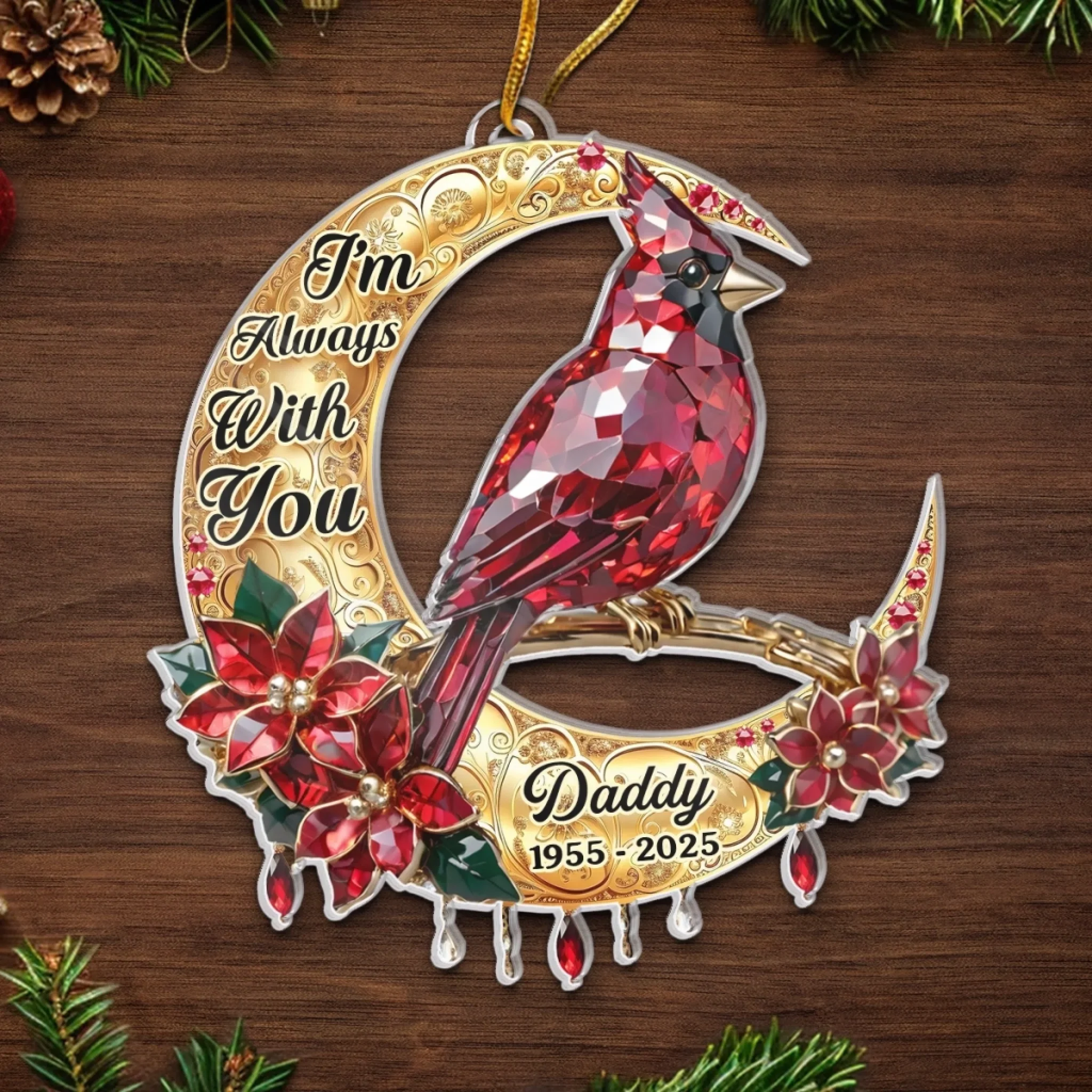 Custom Cardinal Acrylic Ornament - Personalized Christmas Memorial Sympathy Gifts For Loss Of Mom, Dad - Always In My Heart Forever Near - Image 5