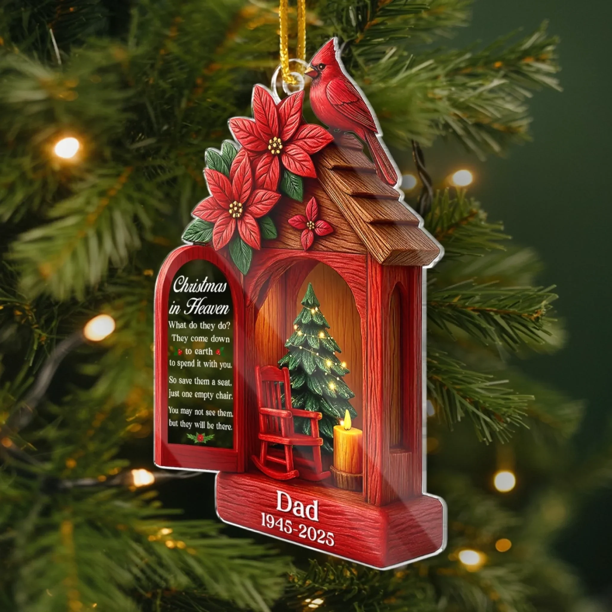 Custom Cardinal Acrylic Ornament - Personalized Christmas Memorial Sympathy Gifts For Loss Of Mom, Dad - Holding Your Love Forever Close - Image 3