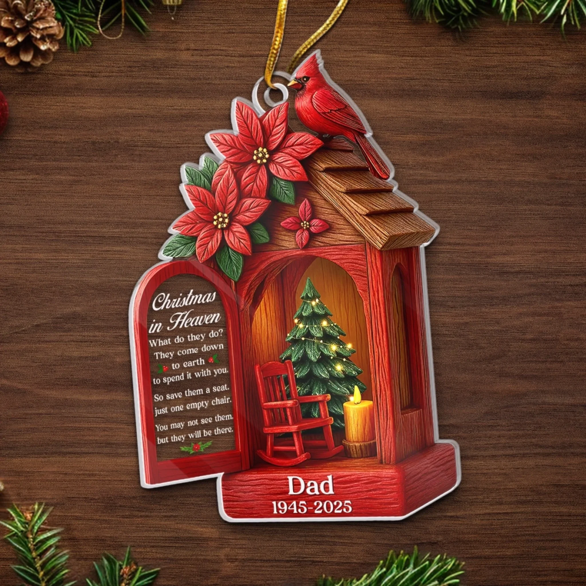 Custom Cardinal Acrylic Ornament - Personalized Christmas Memorial Sympathy Gifts For Loss Of Mom, Dad - Holding Your Love Forever Close - Image 5