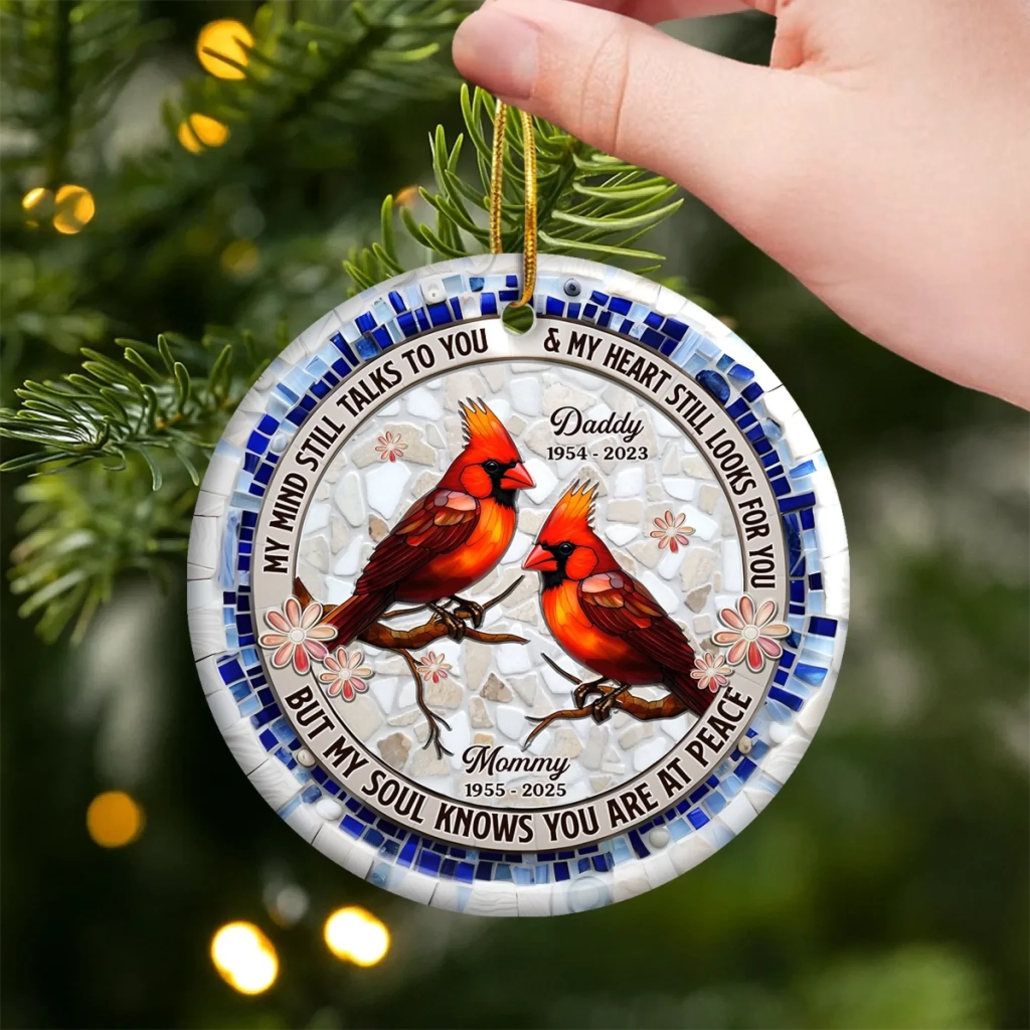 Custom Cardinal Ceramic Ornament - Personalized Christmas Memorial Sympathy Gifts For Loss Of Mom, Dad - Remembered With Love Through Time - Image 3