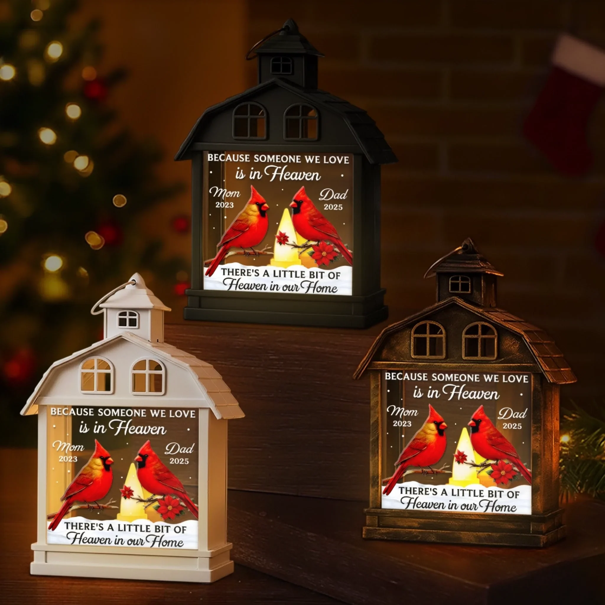 Custom Cardinal LED House Lantern Light - Personalized Christmas Memorial Sympathy Gifts For Loss Of Mom, Dad - A Beautiful Life Forever Remembered - Image 5