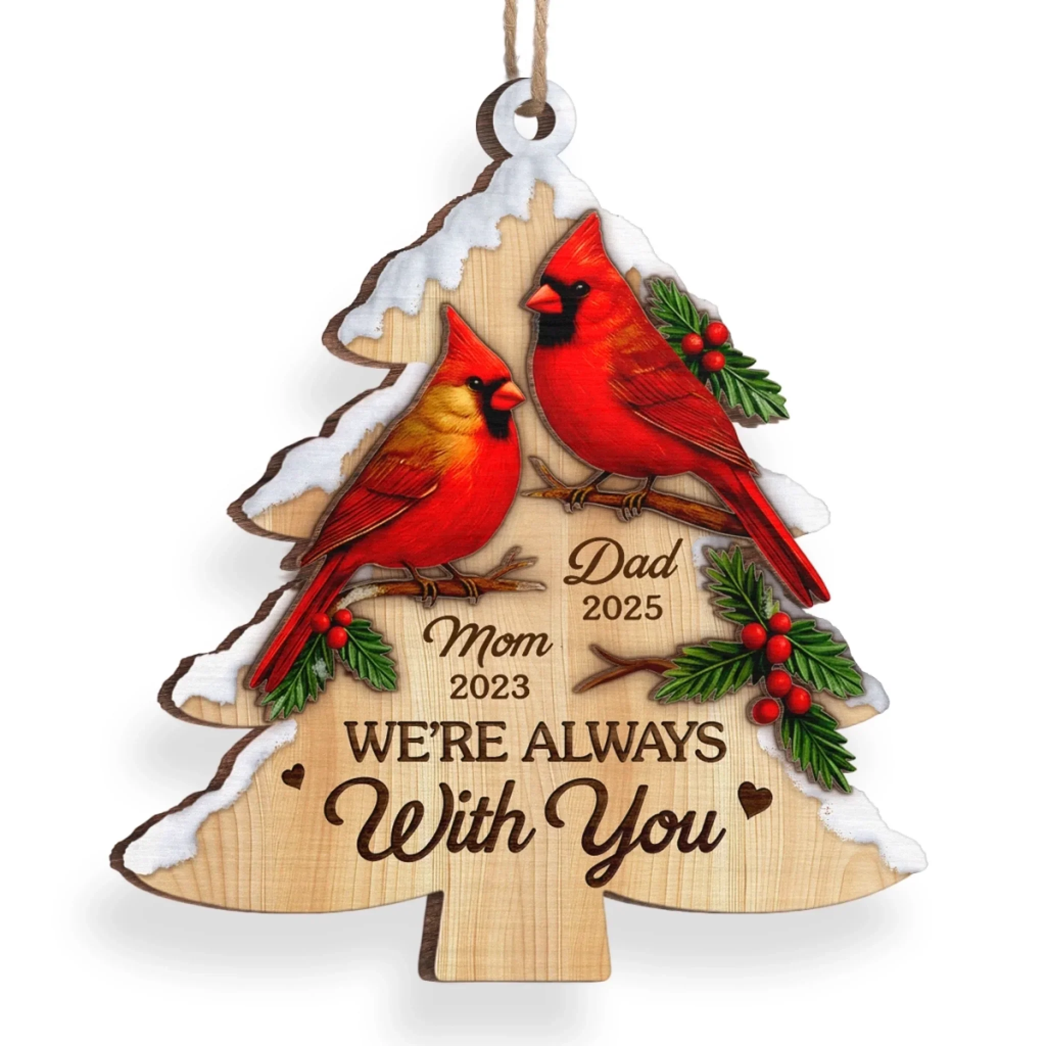 Custom Cardinal Wood Ornament - Personalized Christmas Memorial Sympathy Gifts For Loss Of Mom, Dad - Always In Our Cherished Memories - Image 3