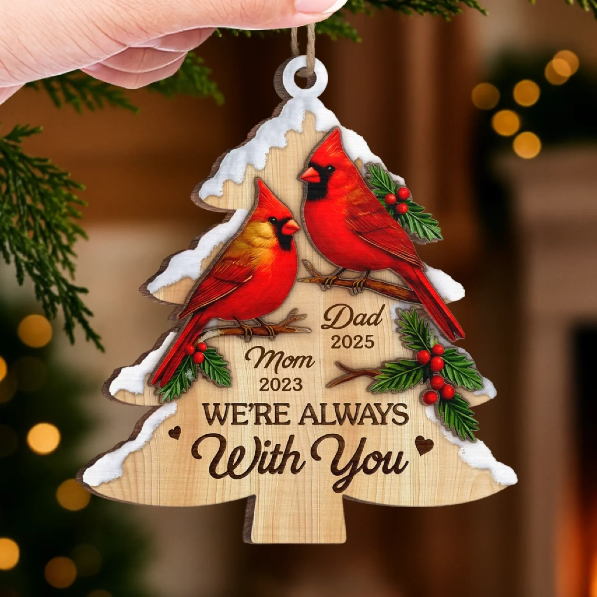 Custom Cardinal Wood Ornament - Personalized Christmas Memorial Sympathy Gifts For Loss Of Mom, Dad - Always In Our Cherished Memories - Image 4