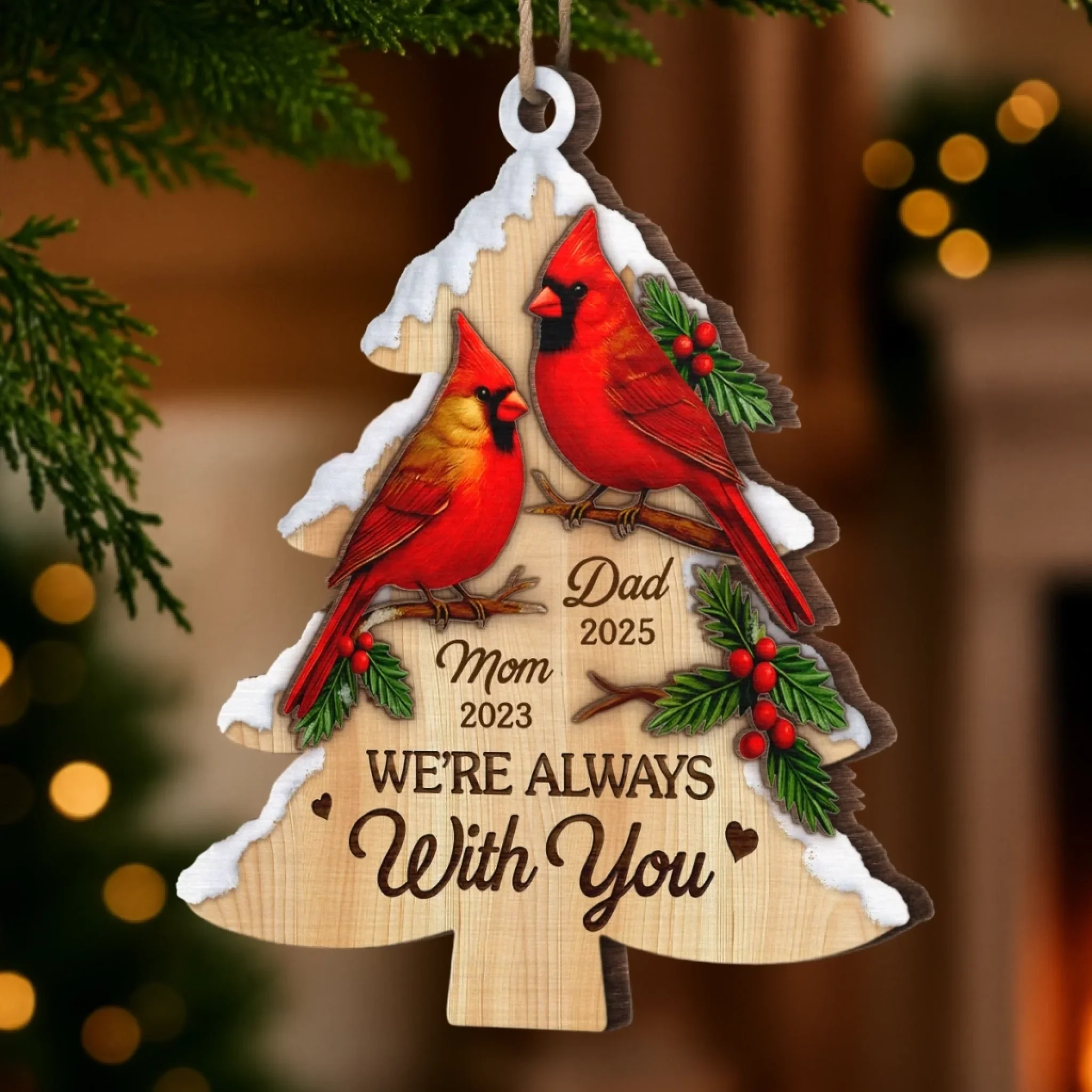 Custom Cardinal Wood Ornament - Personalized Christmas Memorial Sympathy Gifts For Loss Of Mom, Dad - Always In Our Cherished Memories - Image 5