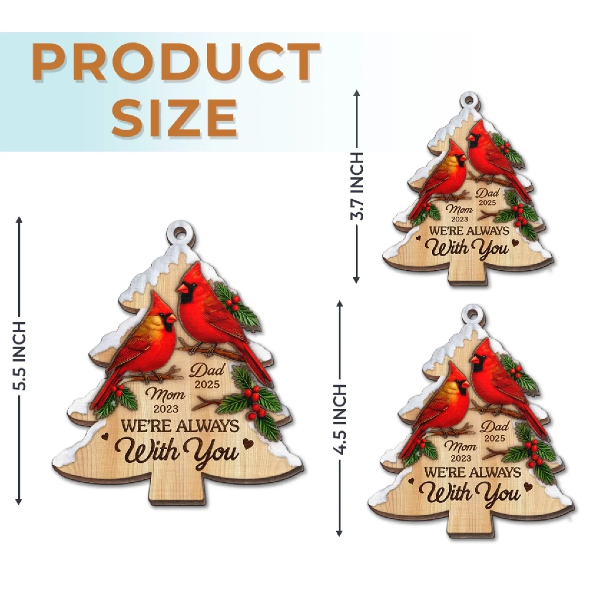 Custom Cardinal Wood Ornament - Personalized Christmas Memorial Sympathy Gifts For Loss Of Mom, Dad - Always In Our Cherished Memories - Image 6