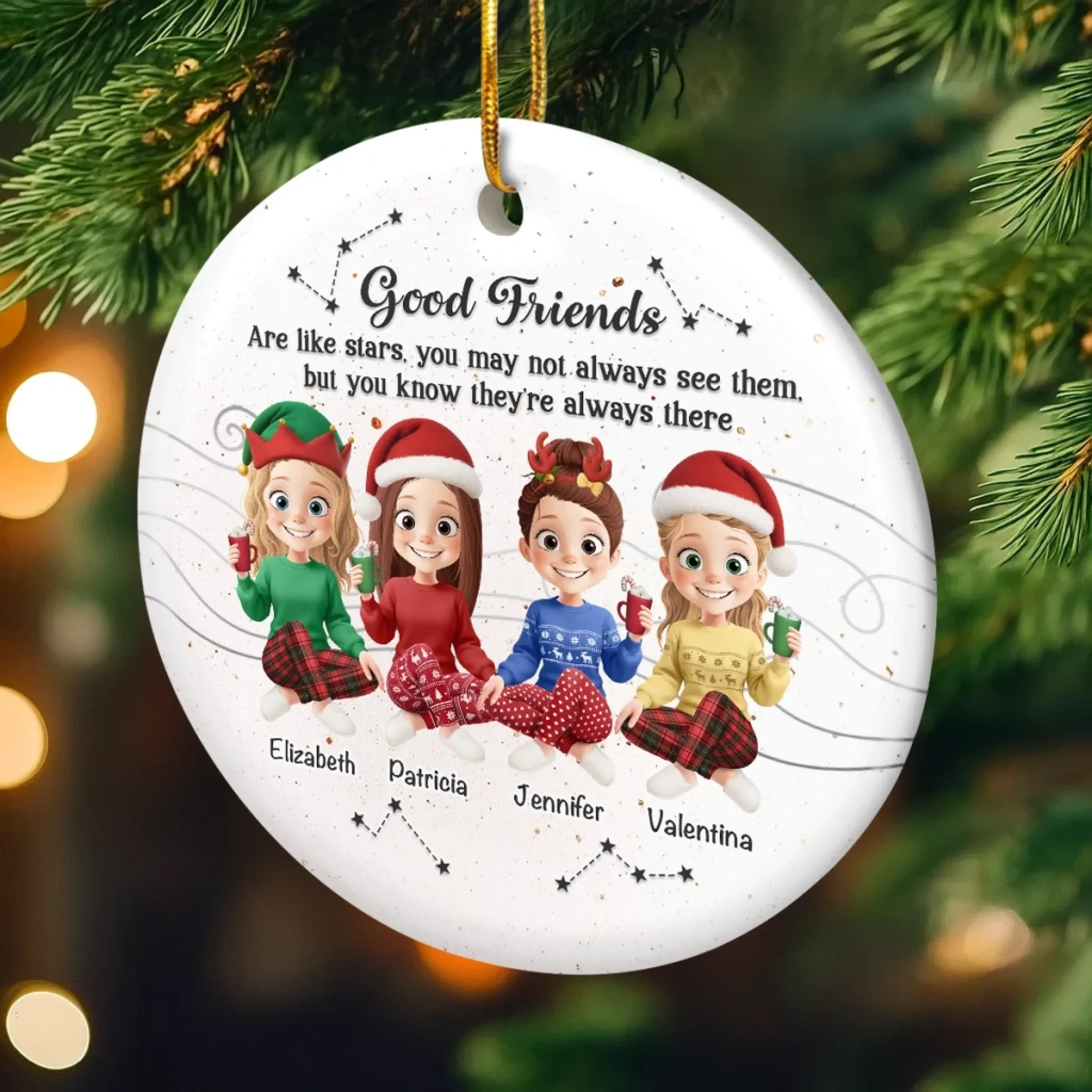 Custom Ceramic Ornament - Personalized Best Friend Christmas Birthday Gifts For Women, Besties, Sisters, BFF - Besties And Bubbly Joy - Image 4