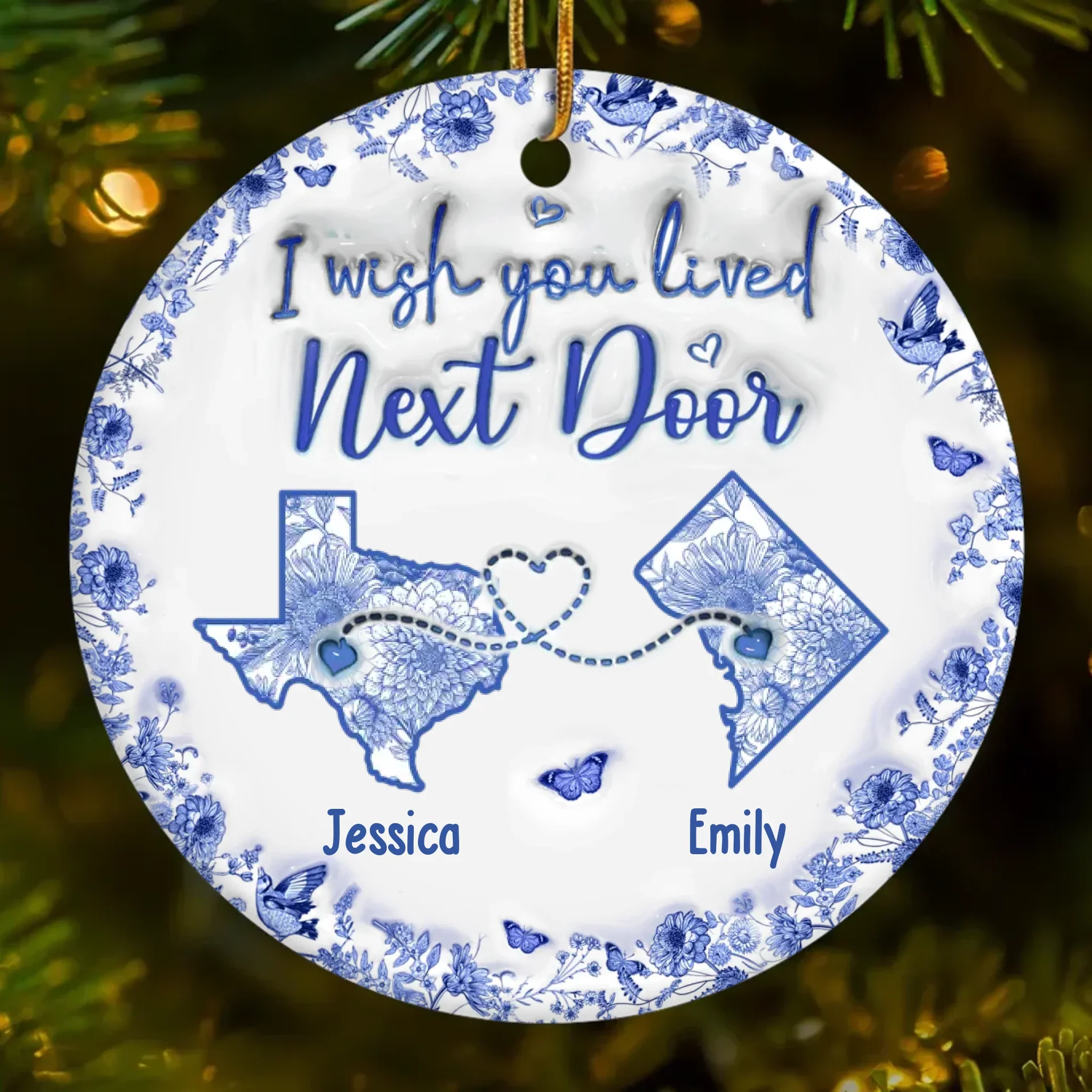 Custom Long Distance Ceramic Ornament - Personalized Best Friend Christmas Birthday Gifts For Women, Besties, Sisters, BFF - Connected By Heart No Matter The Miles - Image 2
