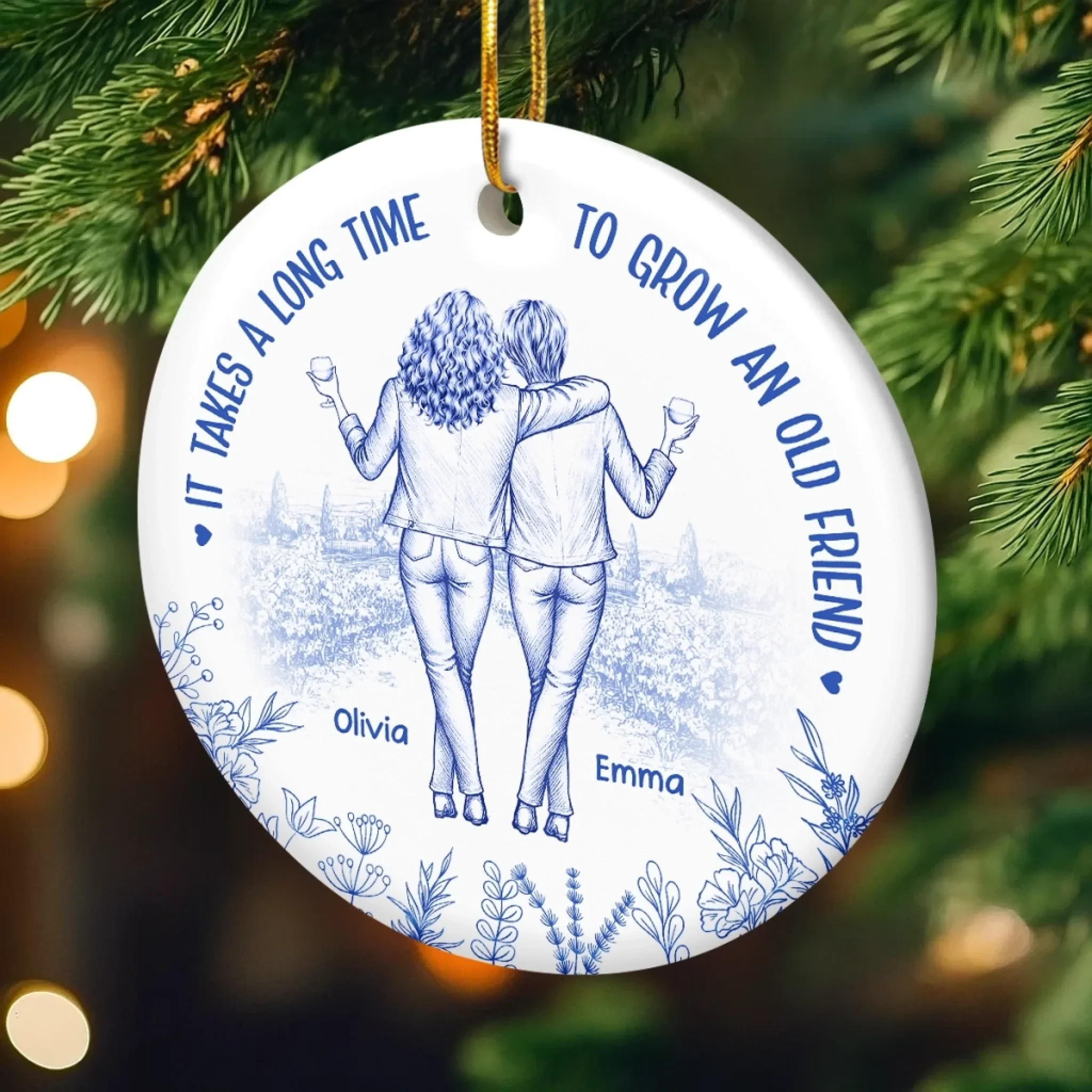 Custom Ceramic Ornament - Personalized Best Friend Christmas Birthday Gifts For Women, Besties, Sisters, BFF - Friendship That Ages Like Fine Wine - Image 4