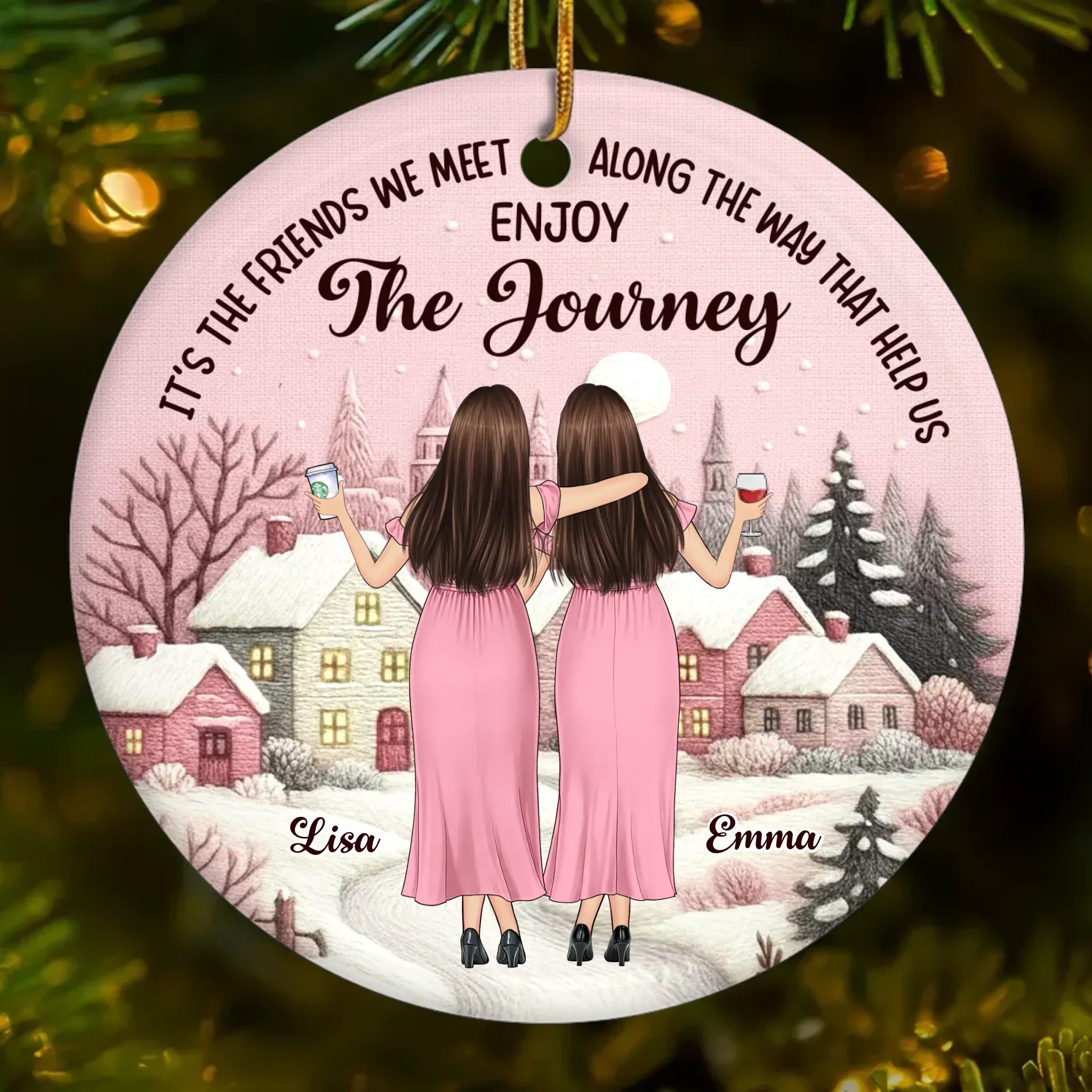 Custom Ceramic Ornament - Personalized Best Friend Christmas Birthday Gifts For Women, Besties, Sisters, BFF - Laughing All The Way Together - Image 2