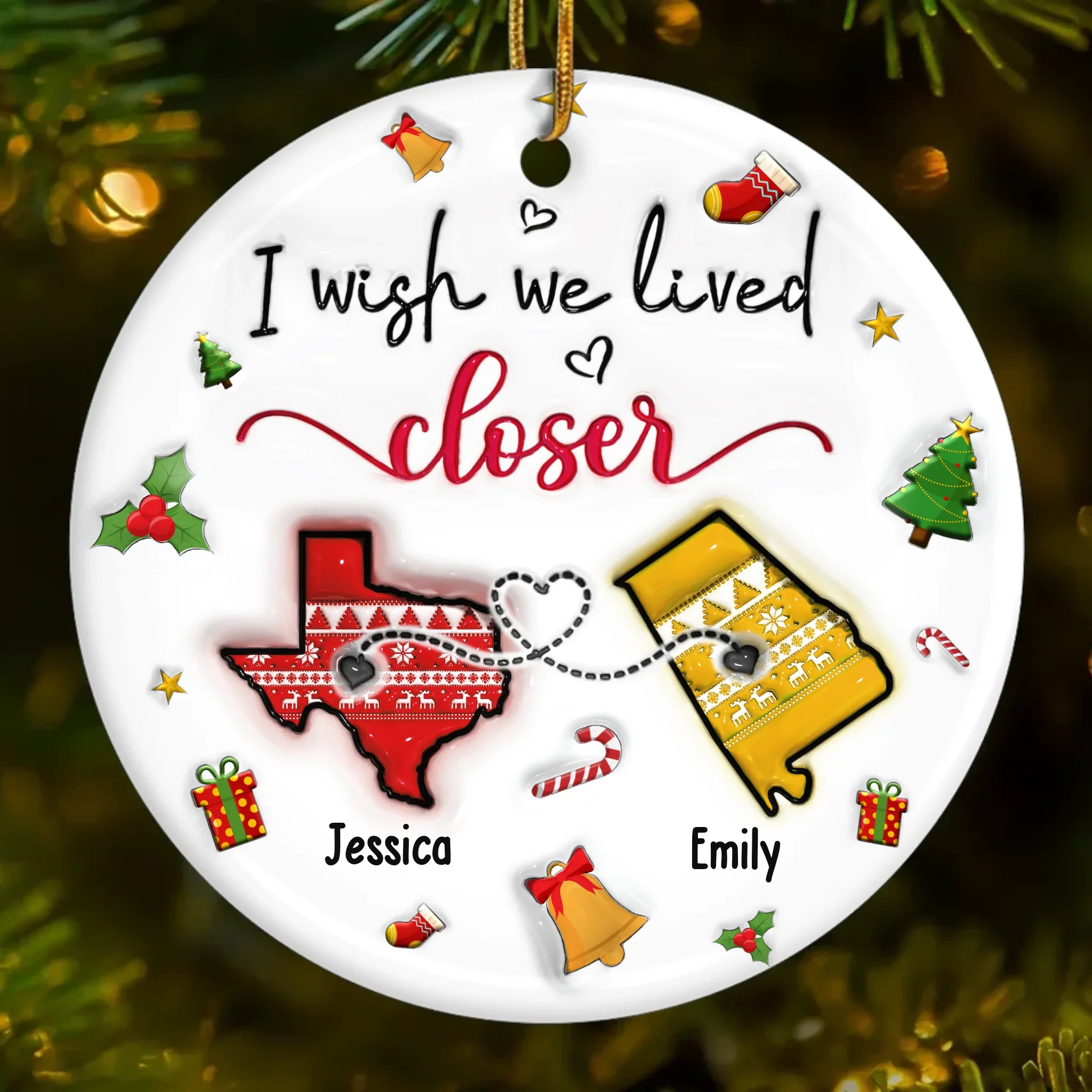Custom Long Distance Ceramic Ornament - Personalized Best Friend Christmas Birthday Gifts For Women, Besties, Sisters, BFF - Miles Can’t Break Us - Image 2