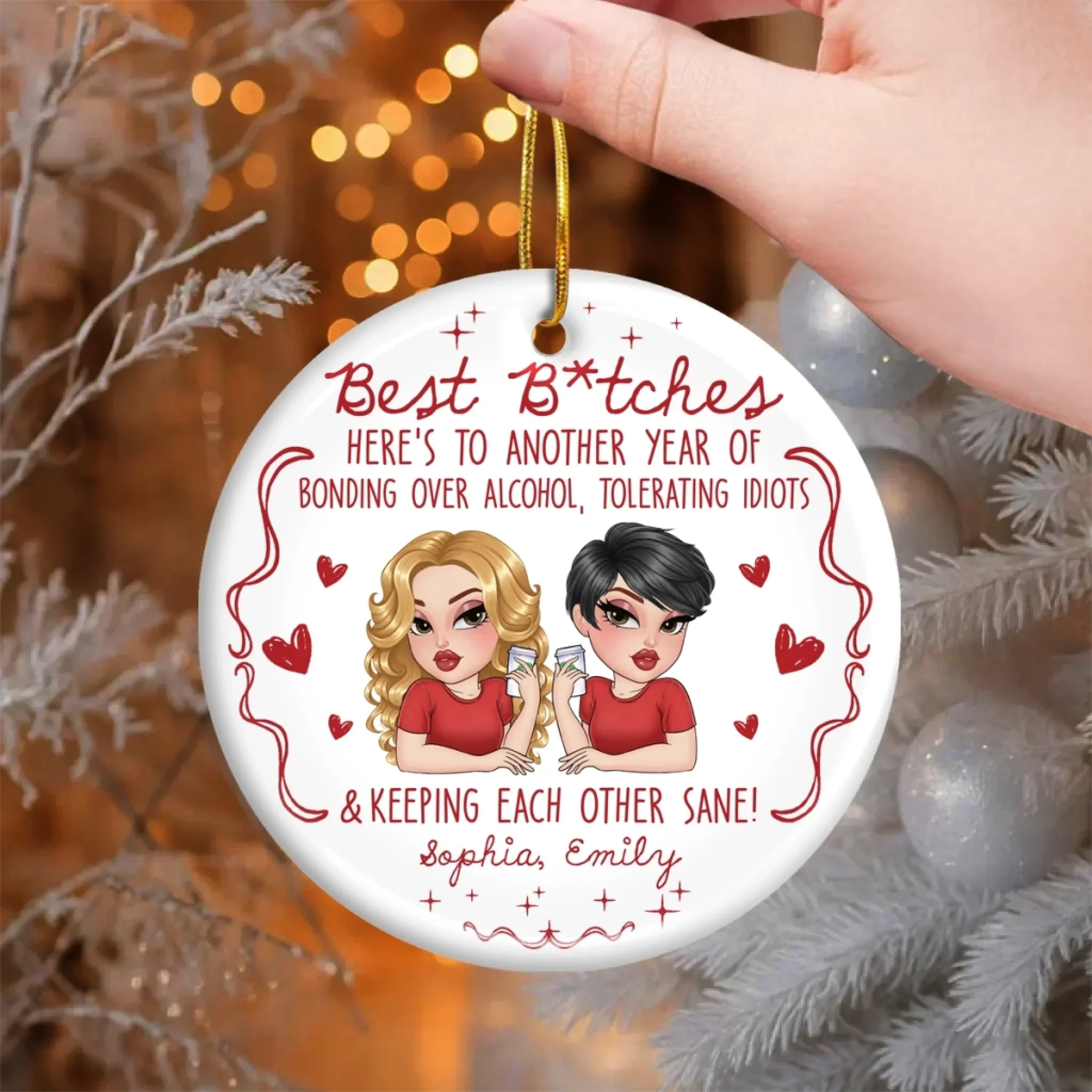 Custom Ceramic Ornament - Personalized Best Friend Christmas Birthday Gifts For Women, Besties, Sisters, BFF - Together Always Better - Image 3