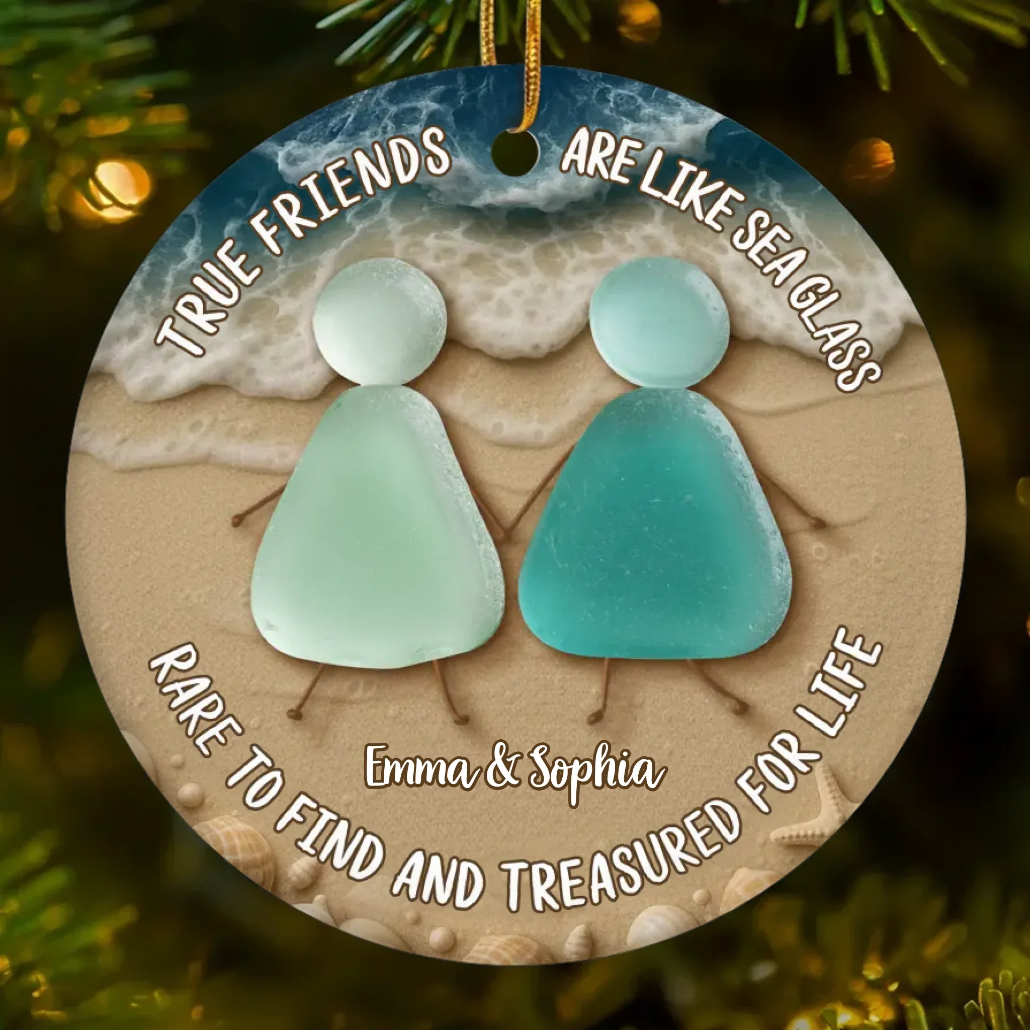 Custom Ceramic Ornament - Personalized Best Friend Christmas Birthday Gifts For Women, Besties, Sisters, BFF - True Friends Are Like Sea Glass - Image 2