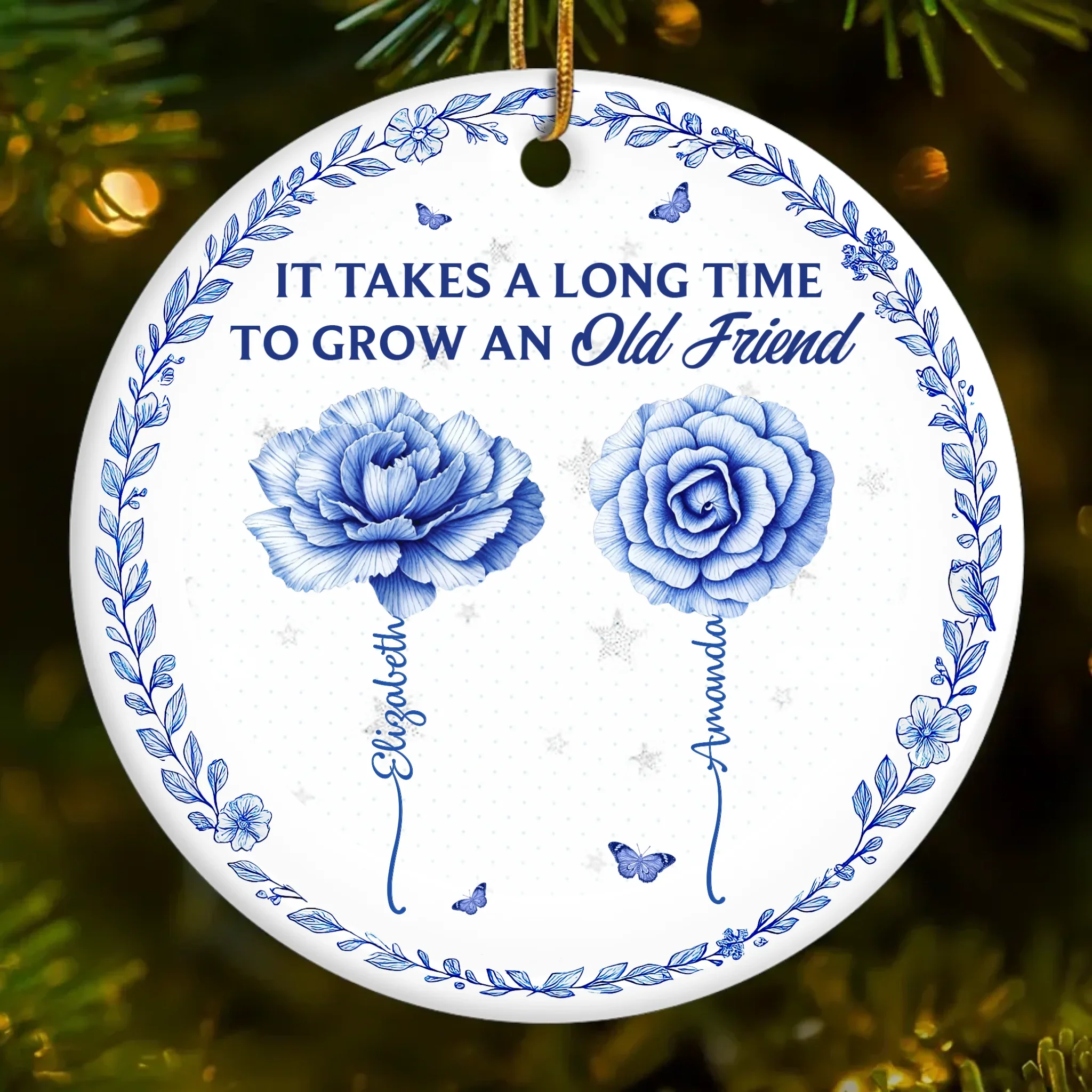 Custom Ceramic Ornament - Personalized Best Friend Christmas Birthday Gifts For Women, Besties, Sisters, BFF - Two Hearts One Connection - Image 2