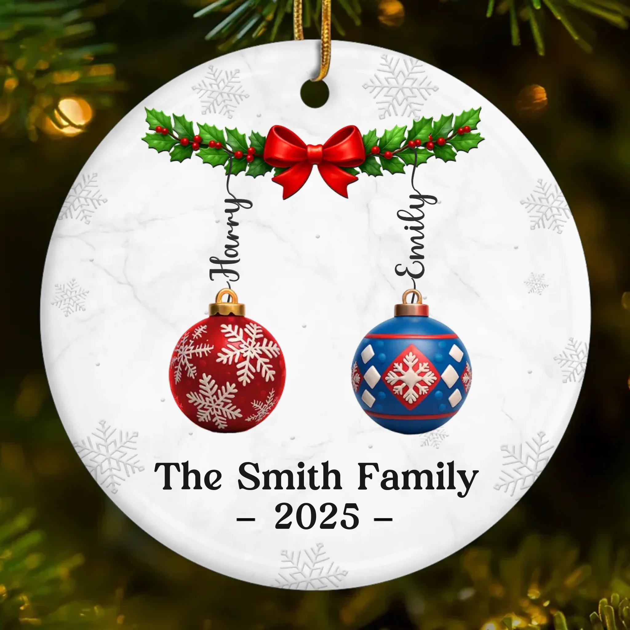 Custom Ceramic Ornament - Personalized Christmas Birthday Gifts For Mom, Dad, Brother, Sister, Kids - Joy Lives Within Us - Image 2