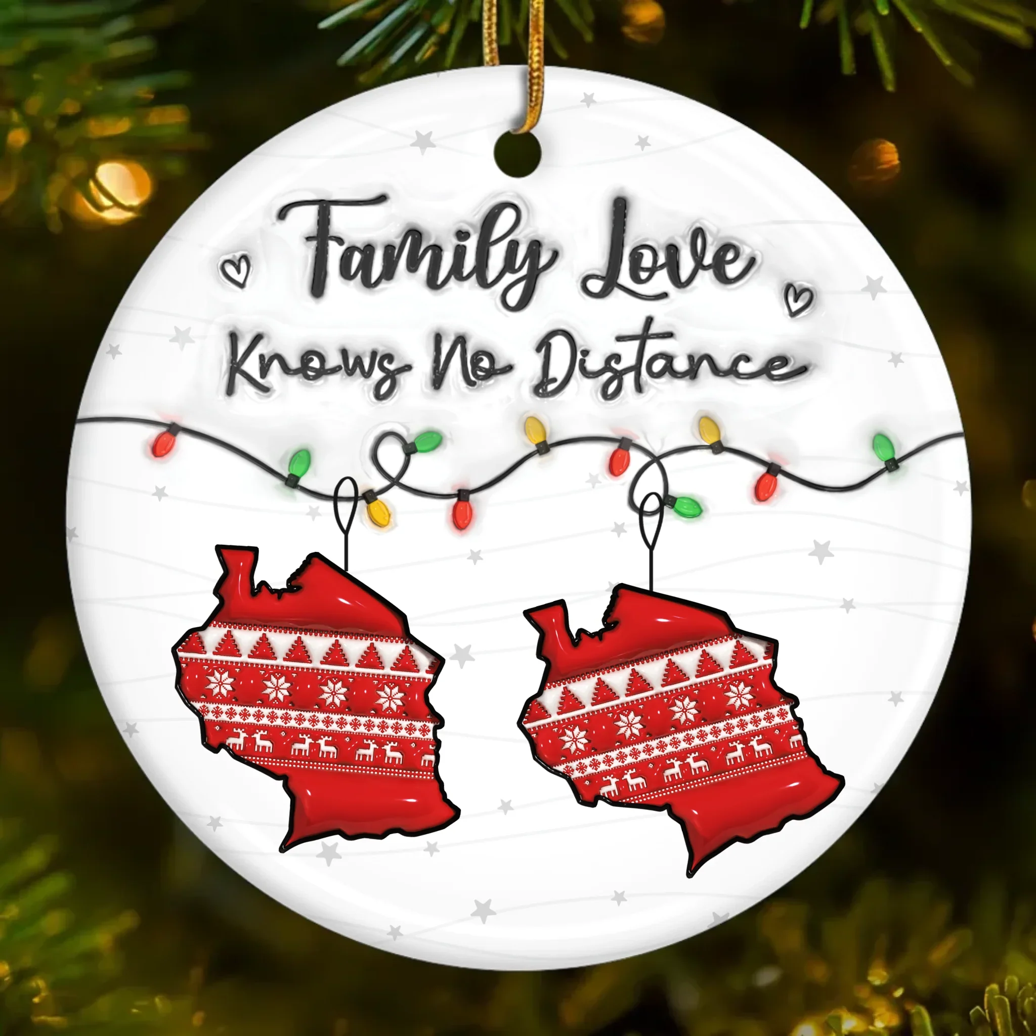 Custom Long Distance Ceramic Ornament - Personalized Christmas Birthday Gifts For Mom, Dad, Kids - Family Love Knows No Distance - Image 2