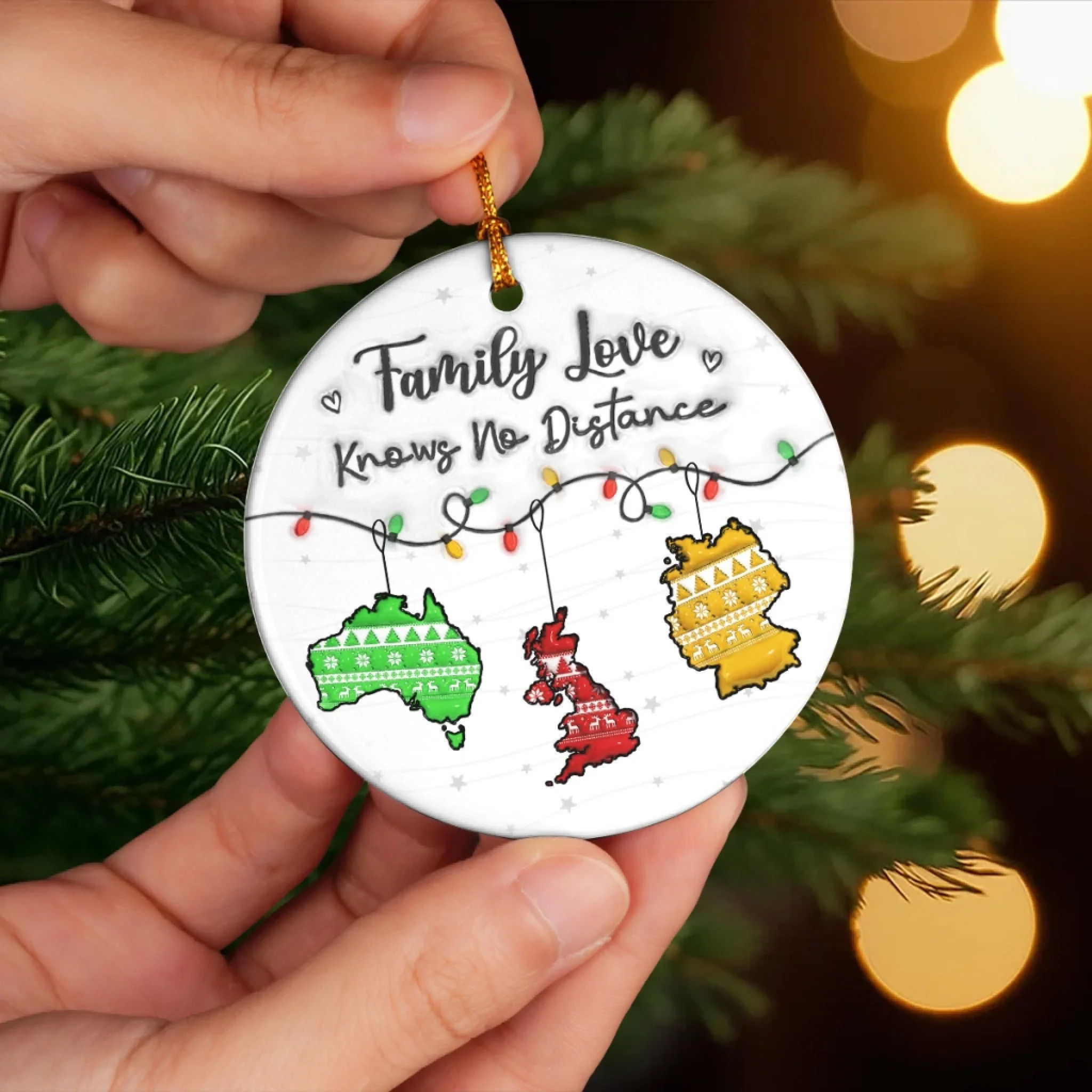 Custom Long Distance Ceramic Ornament - Personalized Christmas Birthday Gifts For Mom, Dad, Kids - Family Love Knows No Distance - Image 5