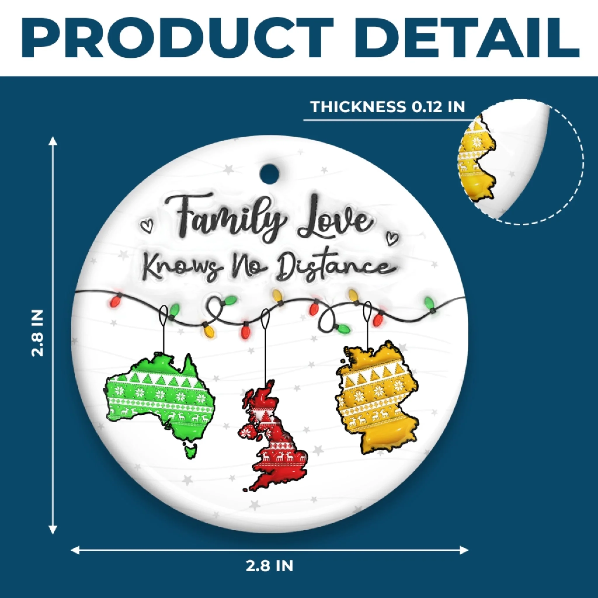 Custom Long Distance Ceramic Ornament - Personalized Christmas Birthday Gifts For Mom, Dad, Kids - Family Love Knows No Distance - Image 6