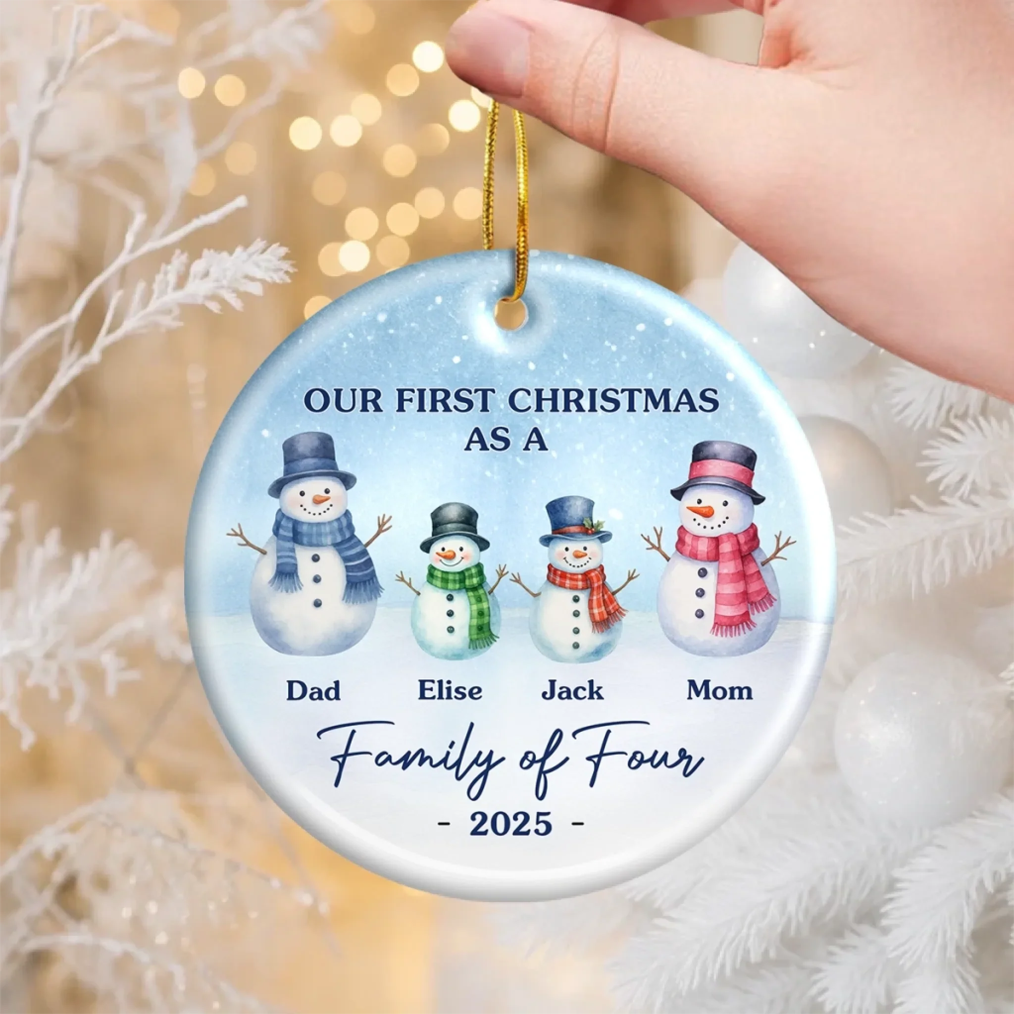 Custom Ceramic Ornament - Personalized Christmas Birthday Gifts For Mom, Dad, Kids - Our Frosty Family - Image 3