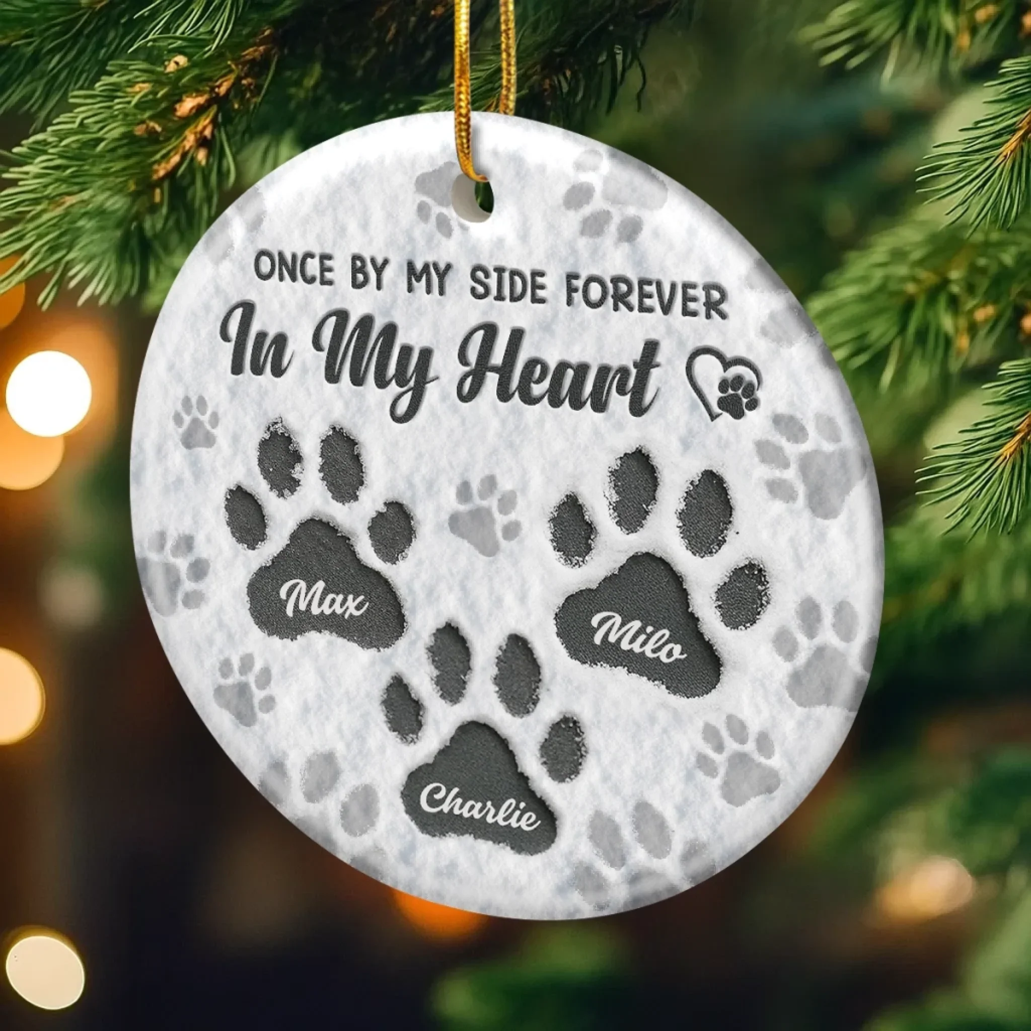 Custom Ceramic Ornament - Personalized Pet Christmas Memorial Sympathy Gifts For Dogs, Cats - Love Leaves Paw Prints - Image 4