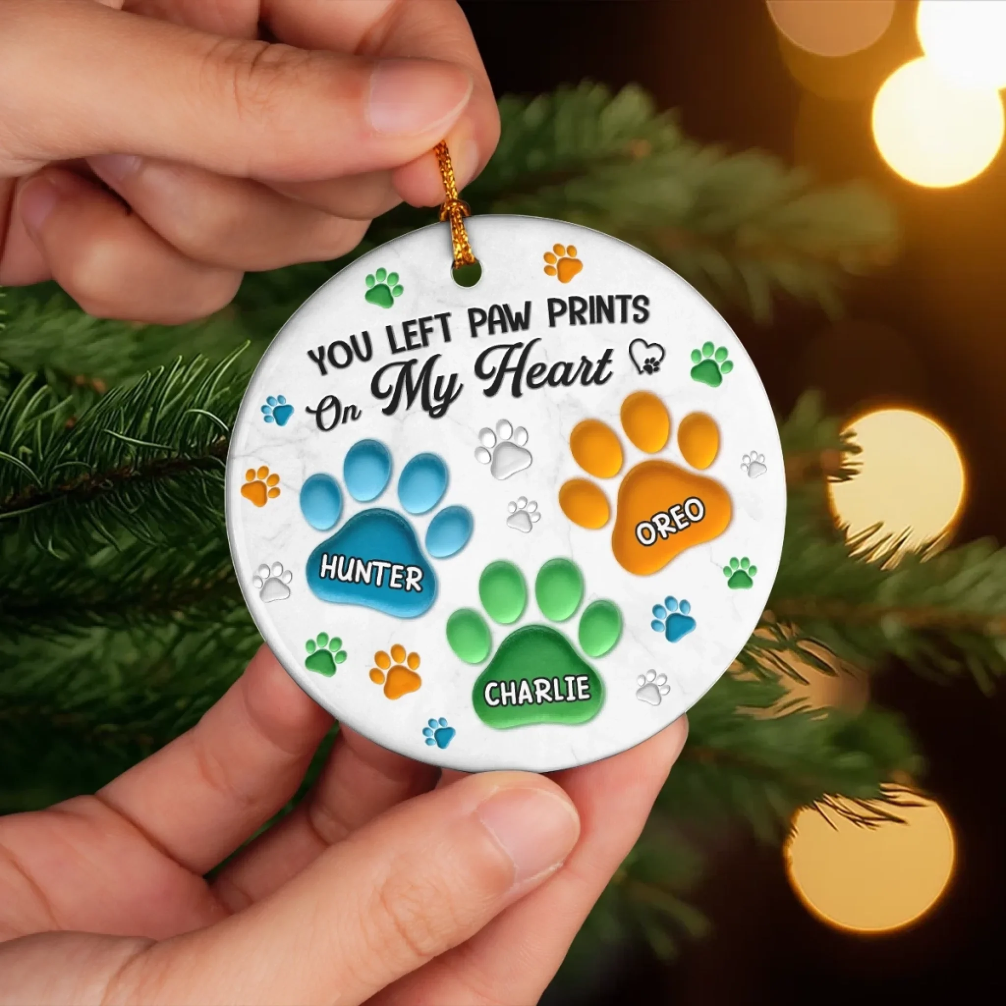 Custom Ceramic Ornament - Personalized Pet Christmas Memorial Sympathy Gifts For Dogs, Cats - Pawprints Etched On My Heart - Image 5