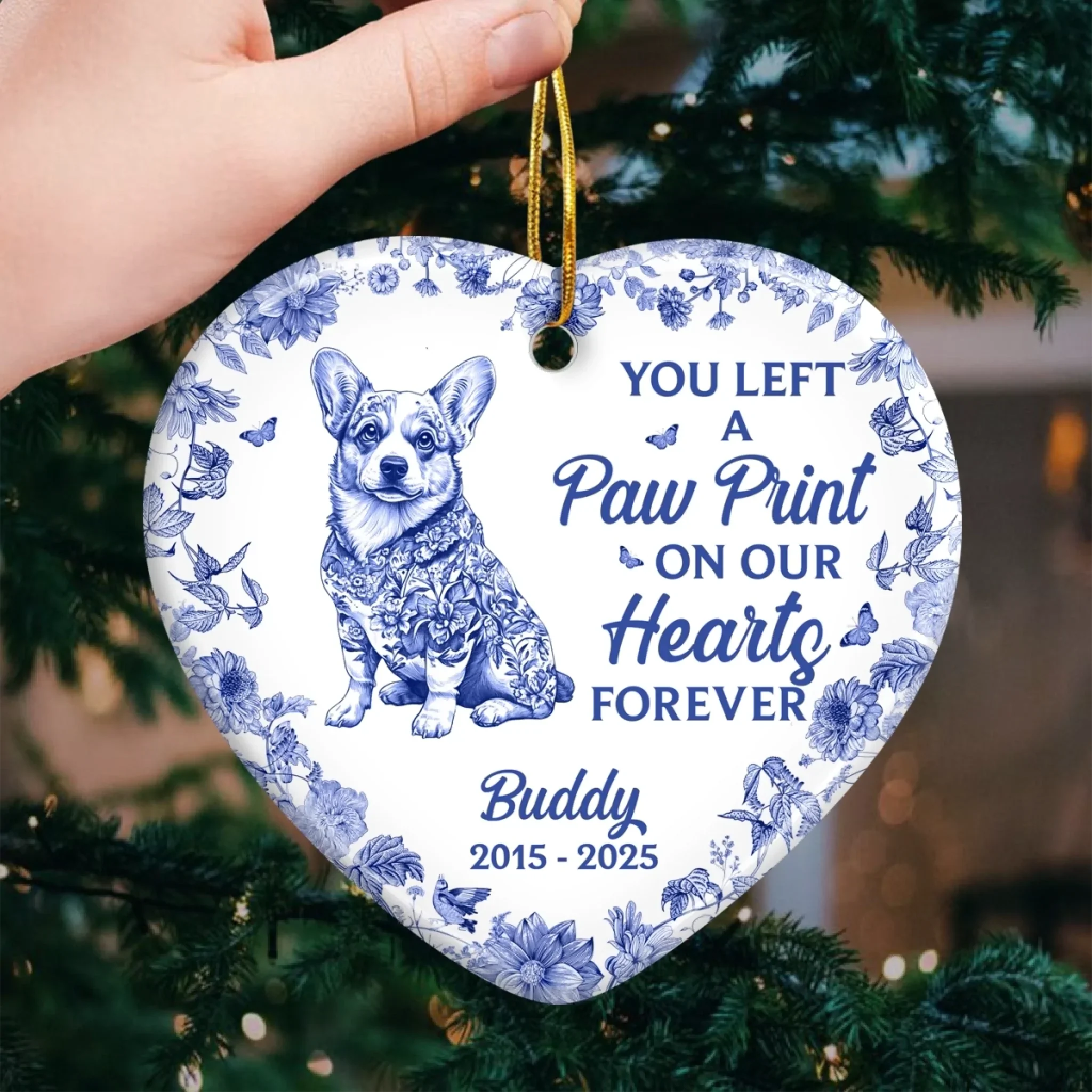 Custom Ceramic Ornament - Personalized Pet Christmas Memorial Sympathy Gifts For Dogs - Left A Paw Print On My Heart Forever - Image 3