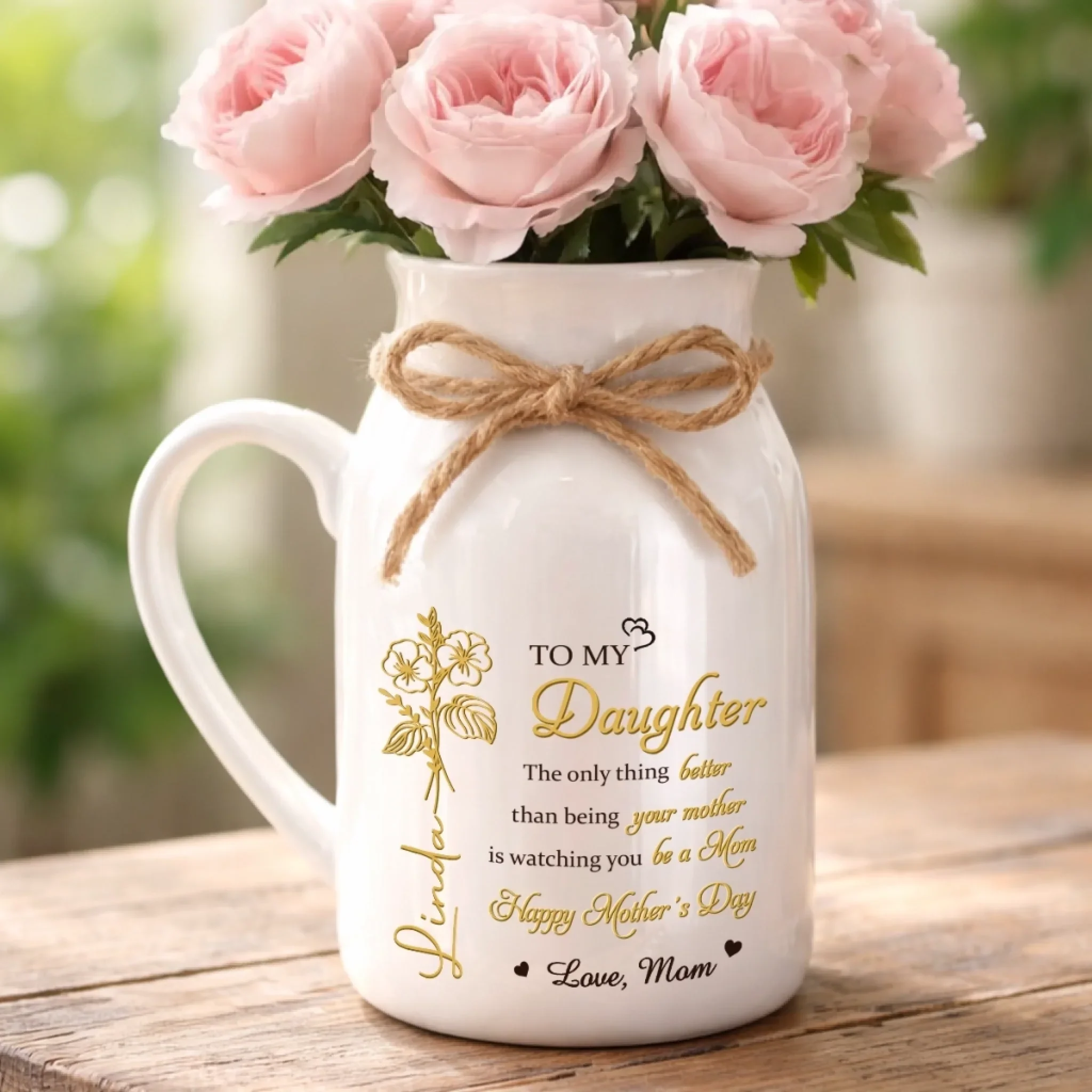 Custom Ceramic Pitcher Flower Vase - Personalized Mother's Day Birthday Gifts For Daughter - To My Daughter, Forever My Heart - Image 3