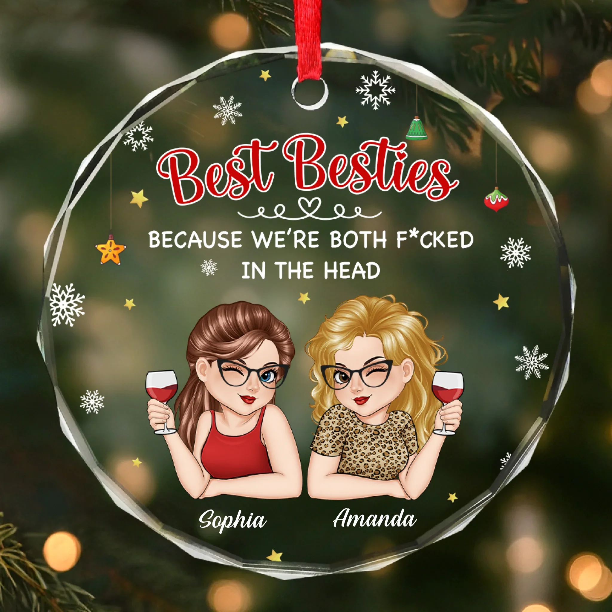 Custom Circle Glass Ornament - Personalized Best Friend Birthday Gifts For Women, Besties, Sisters, BFF - Forever Better Together - Image 2