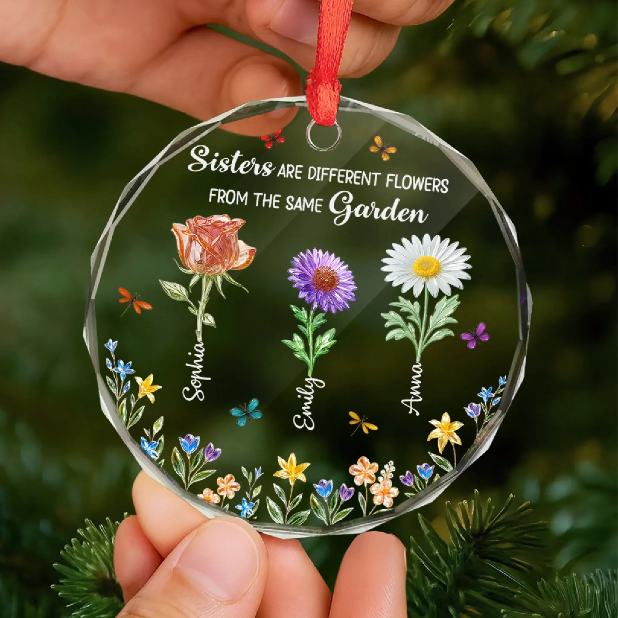 Custom Circle Glass Ornament - Personalized Best Friend Birthday Gifts For Women, Besties, Sisters, BFF - Friendship Blooms Brighter Than Flowers - Image 5