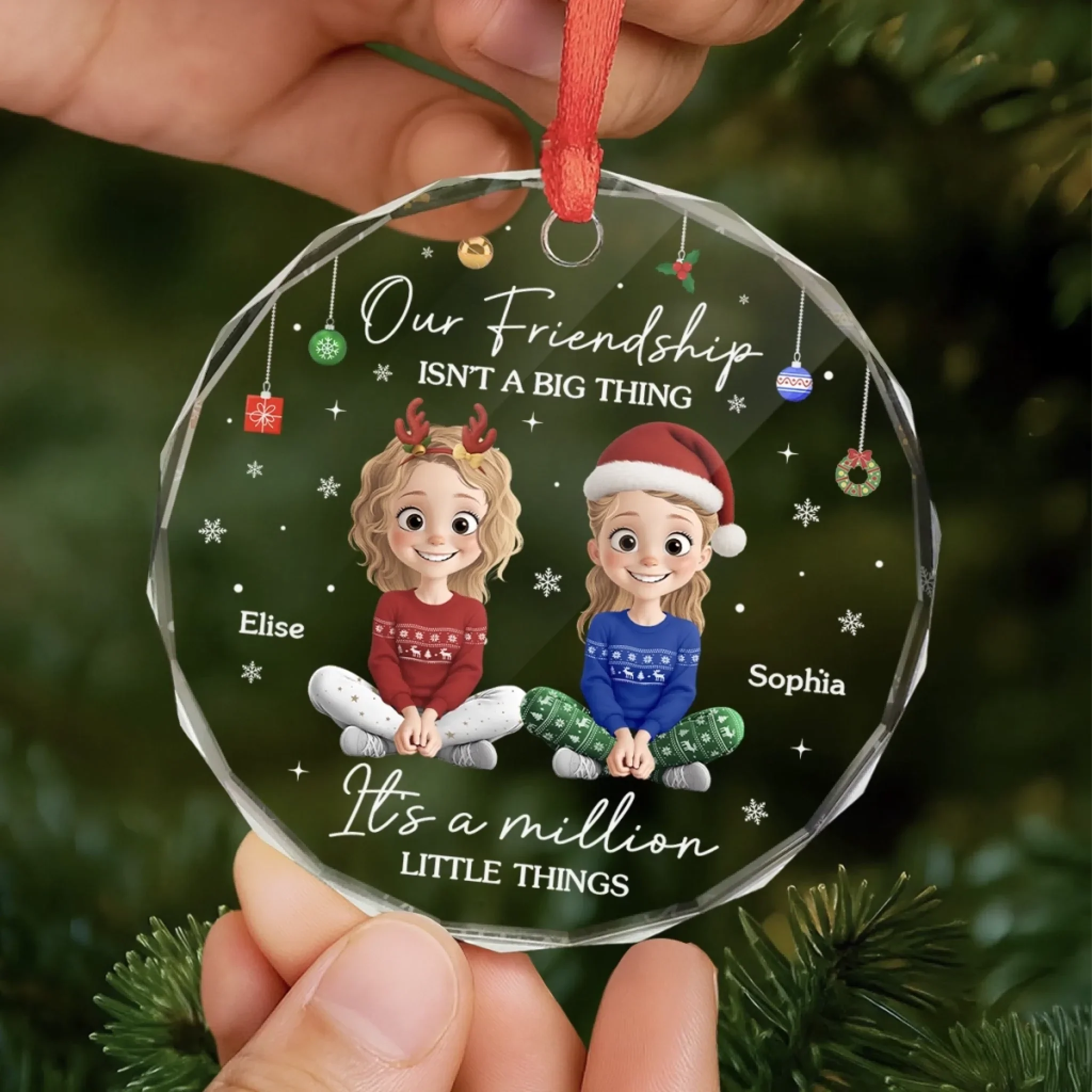 Custom Circle Glass Ornament - Personalized Best Friend Christmas Birthday Gifts For Women, Besties, Sisters, BFF - Besties Making Magic This Noel - Image 5