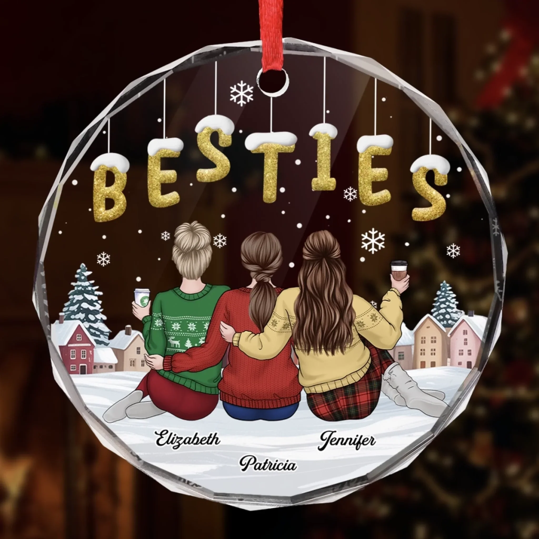 Custom Circle Glass Ornament - Personalized Best Friend Christmas Birthday Gifts For Women, Besties, Sisters, BFF - Crazy Together Since Day One - Image 4